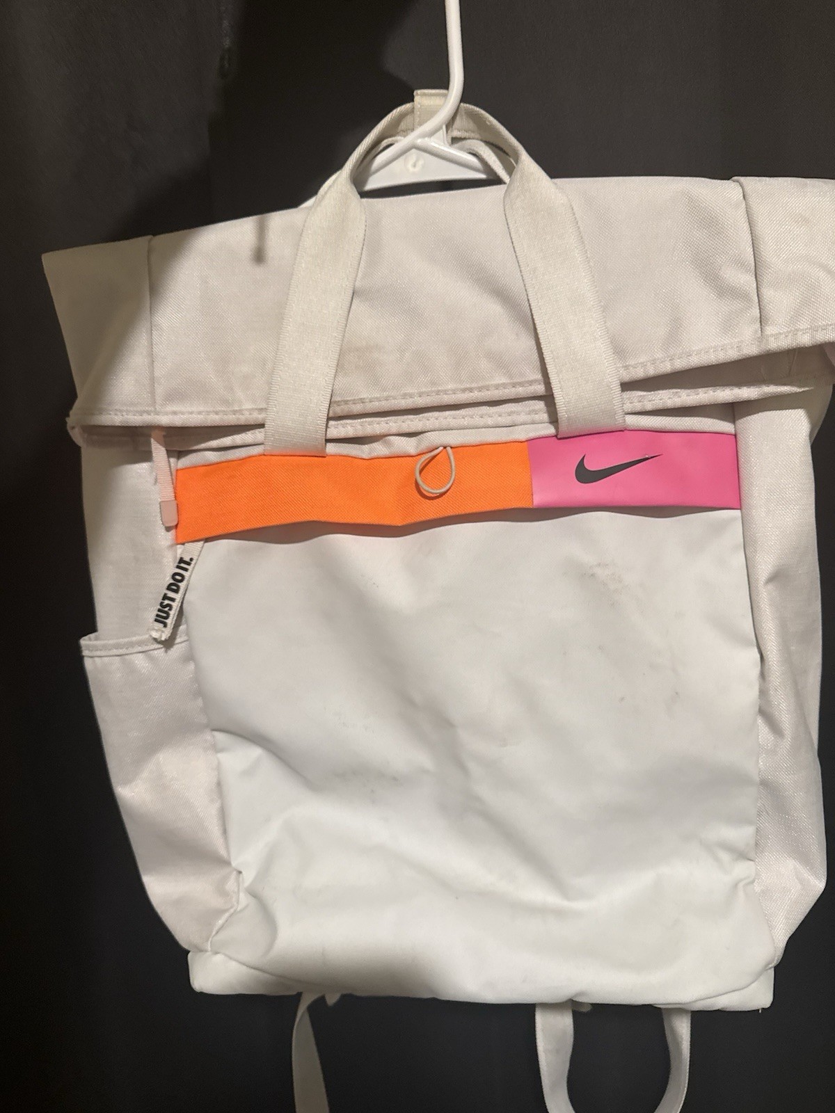 Nike White Orange Pink Backpack Snap Closure Adjustable Straps Top Handle Men