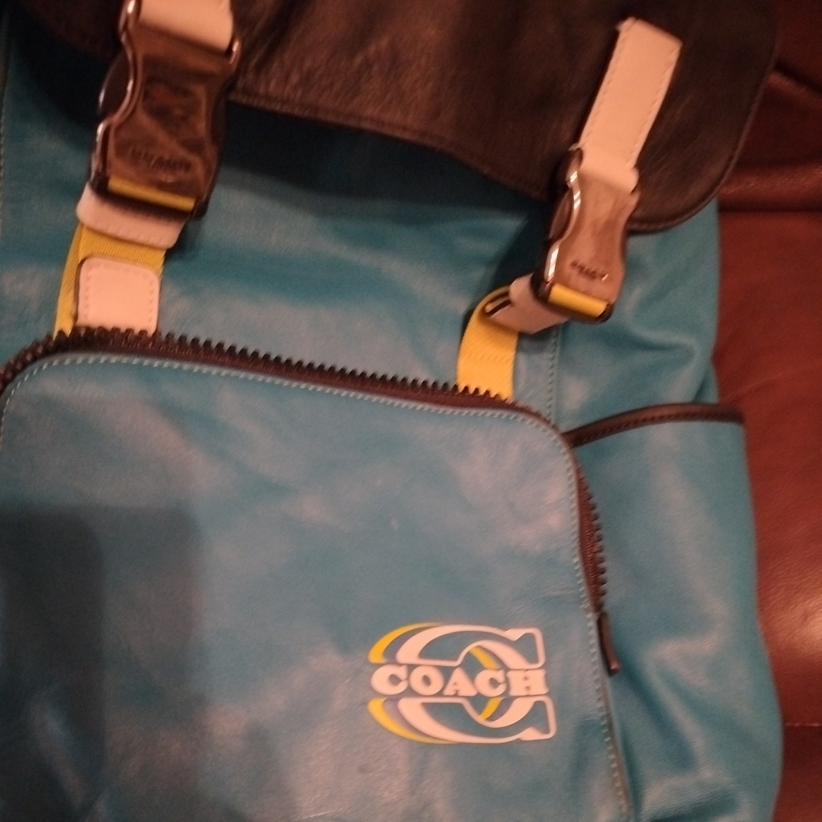 Coach Track Backpack Colorblock Stamp Leather Drawstring Pockets Laptop Buckle