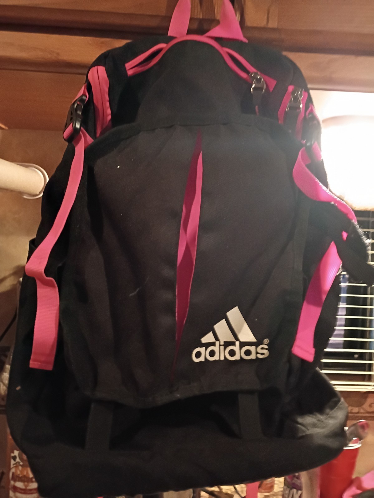adidas Black/Pink Drawstring Backpack Large Unisex Adjustable Straps Pockets
