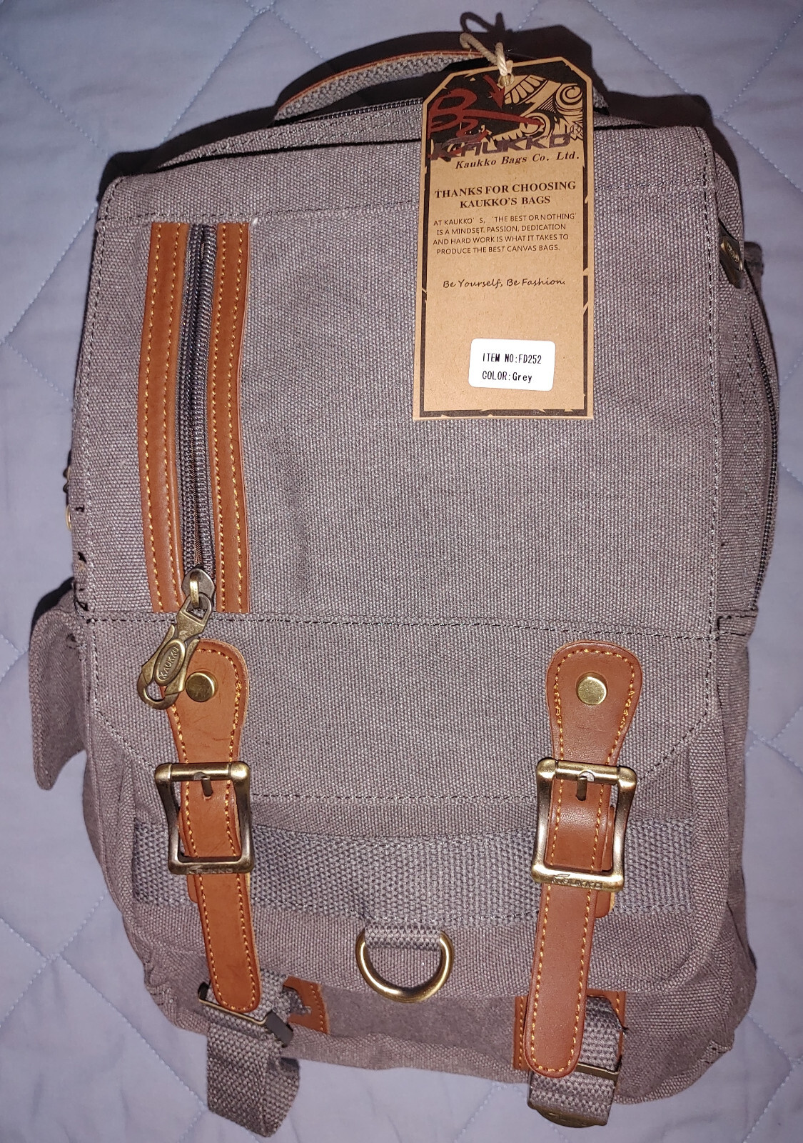 KAUKKO Canvas Crossbody Sling Bag Backpack for Hiking, Commuting FD252 Grey
