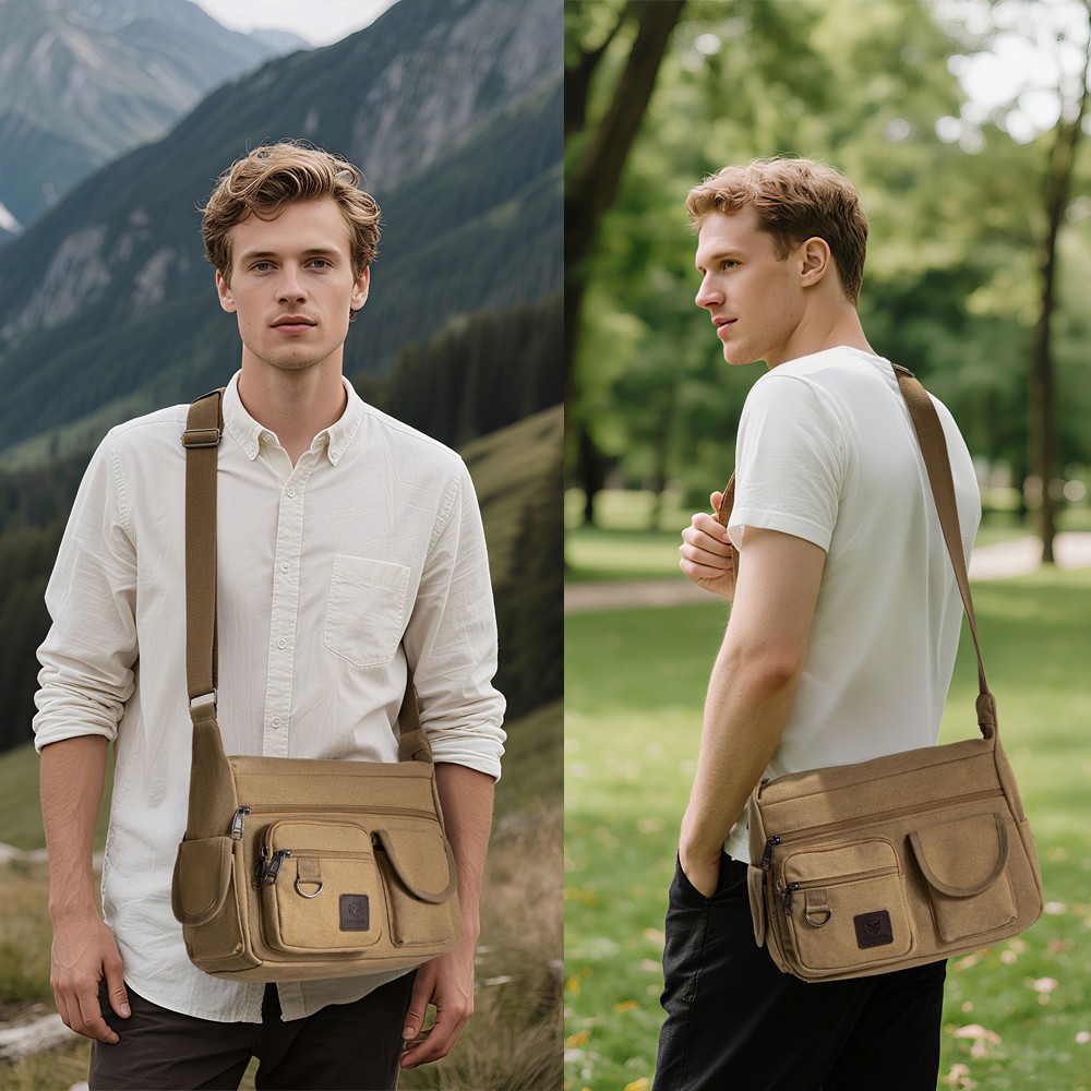 Men’s Vintage Canvas Crossbody Bag Messenger Shoulder Satchel School Bookbag
