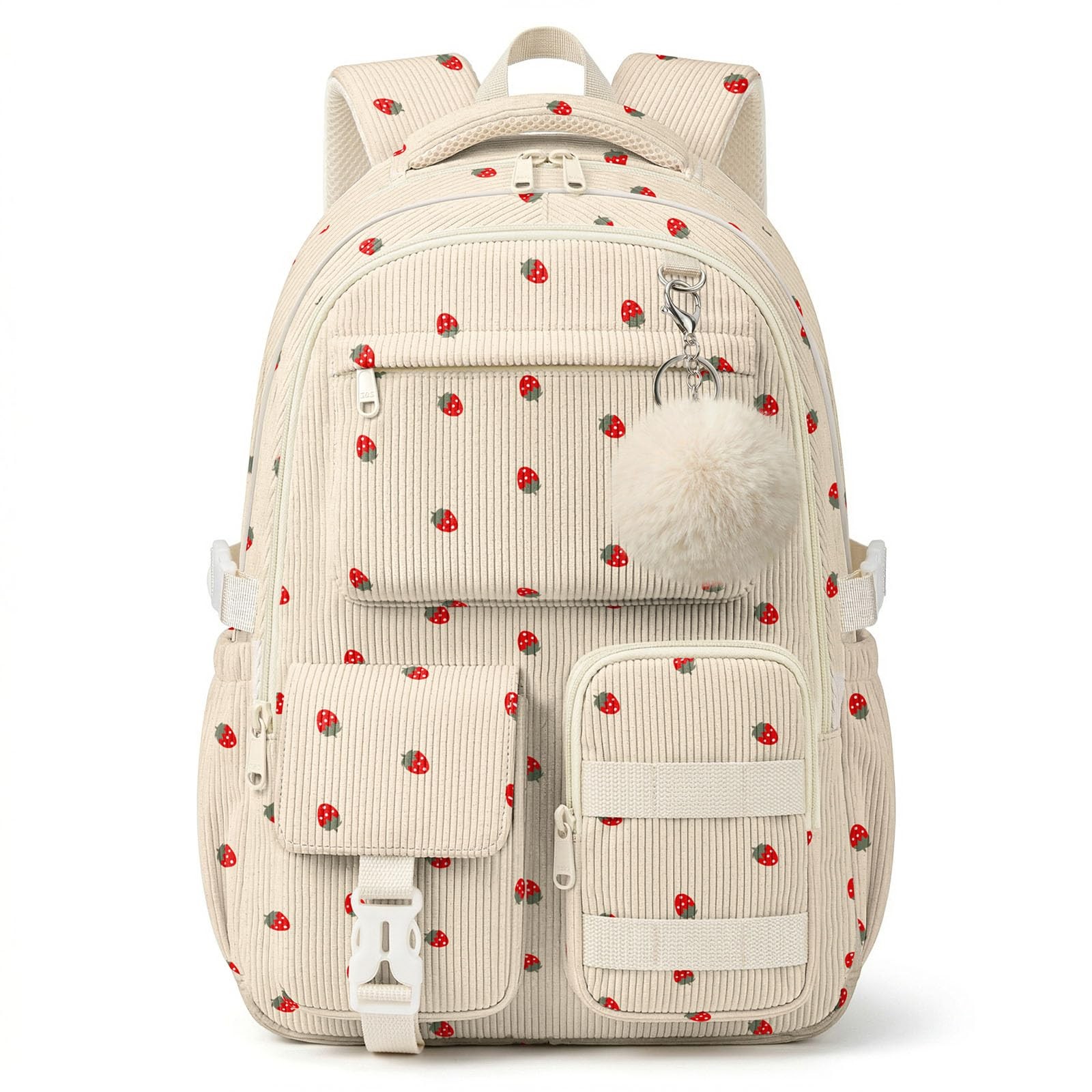 Corduroy Backpack for Teen Girls, Aesthetic Cute Strawberry Polka Dot School …