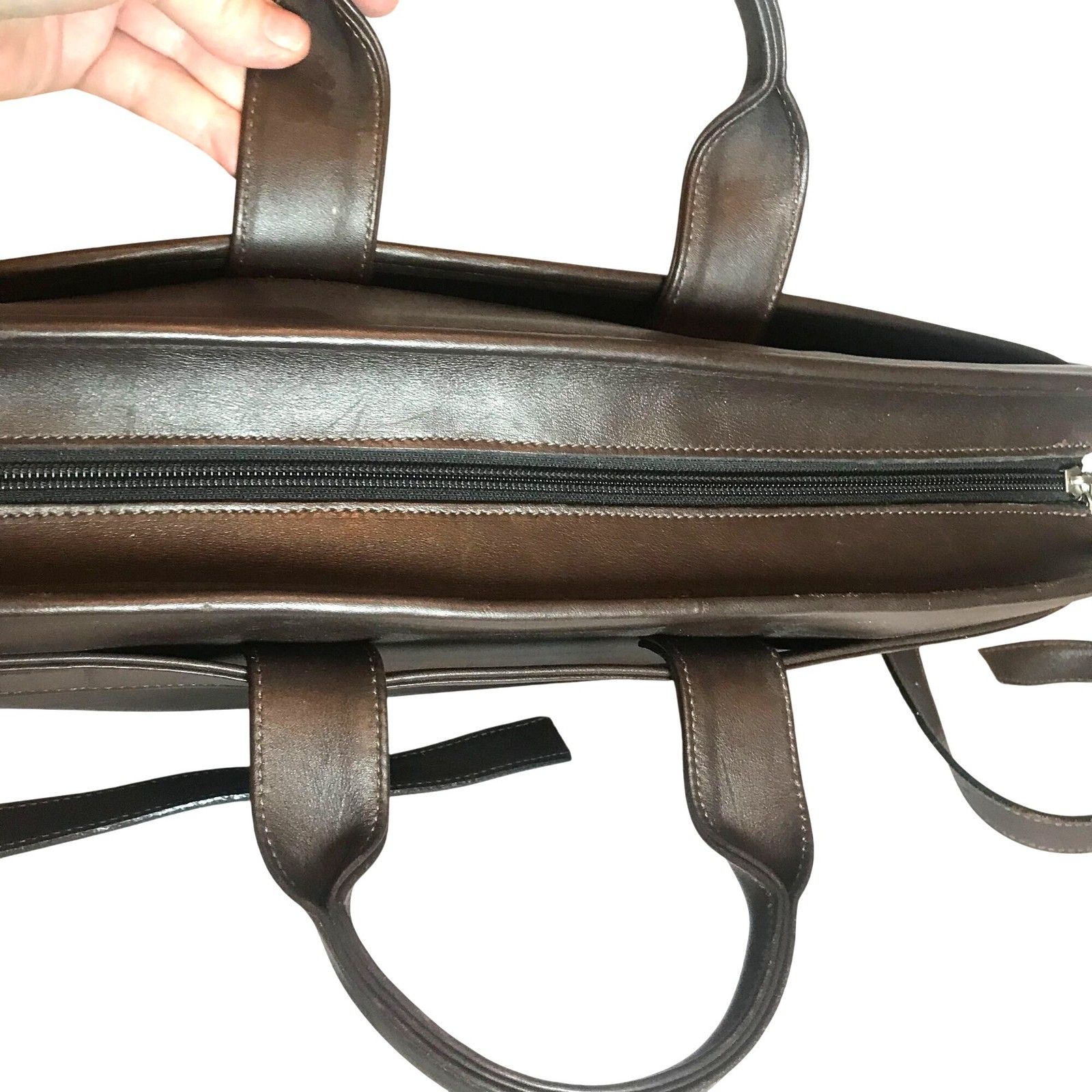 JACK GEORGES Executive Leather Briefcase Messenger Bag Brown Zip Top 16″ USA