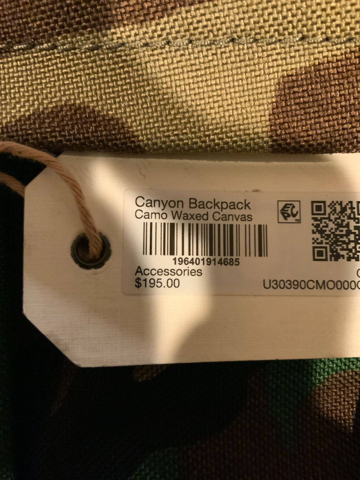 Tecovas Canyon Backpack Camo Waxed Canvas, Style# U30390CM00000OS, OS