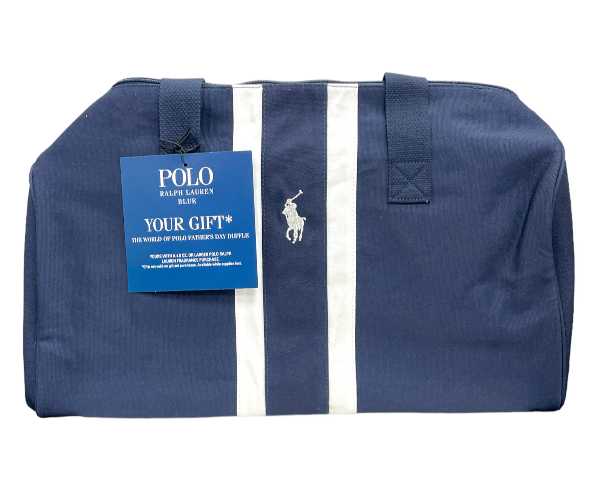 The World Of Polo Navy Blue and White Father’s Day Duffle (20″ W x 9.5″ H) NEW