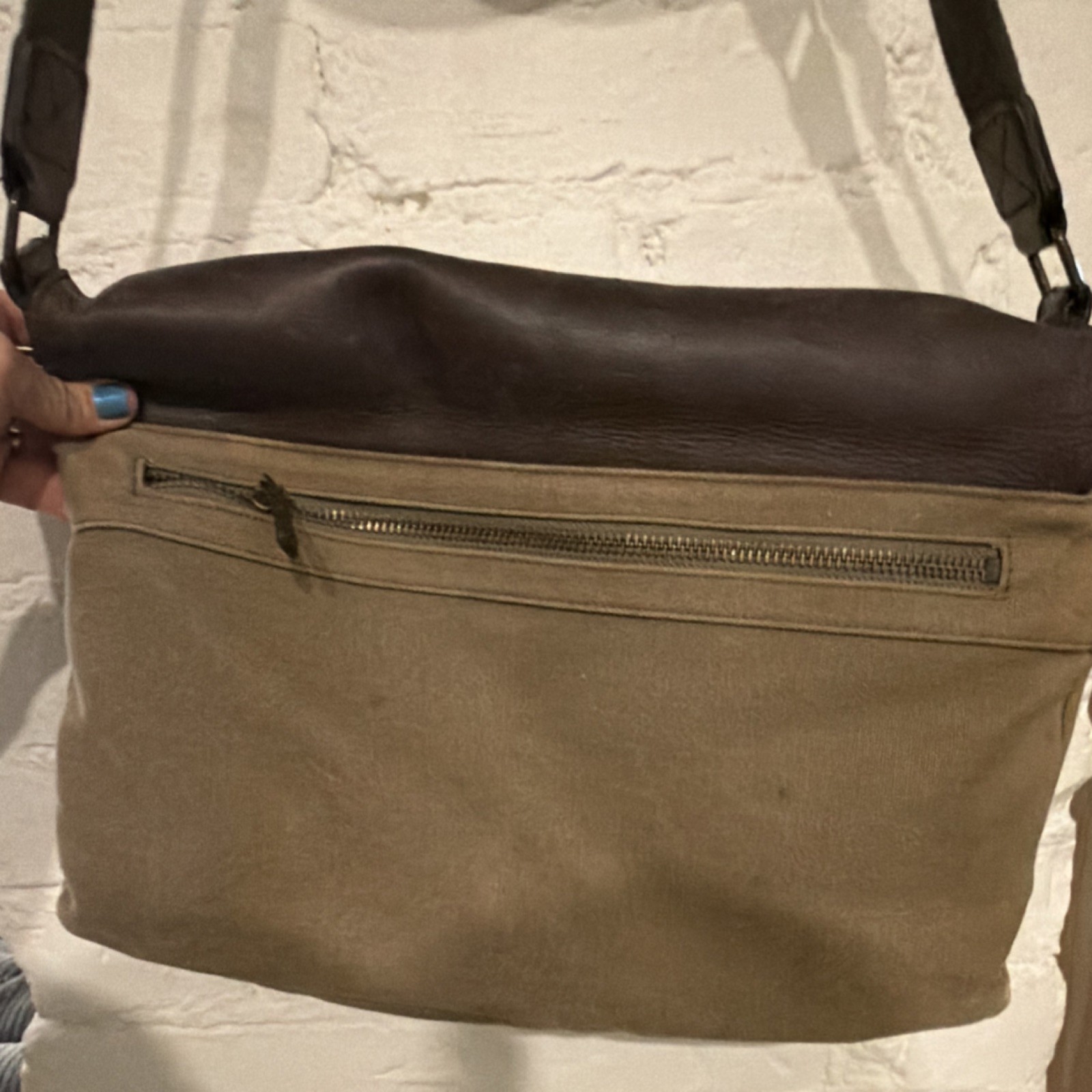 Pendleton Brown Geometric Western Aztec Laptop Bag with Green Shoulder Strap