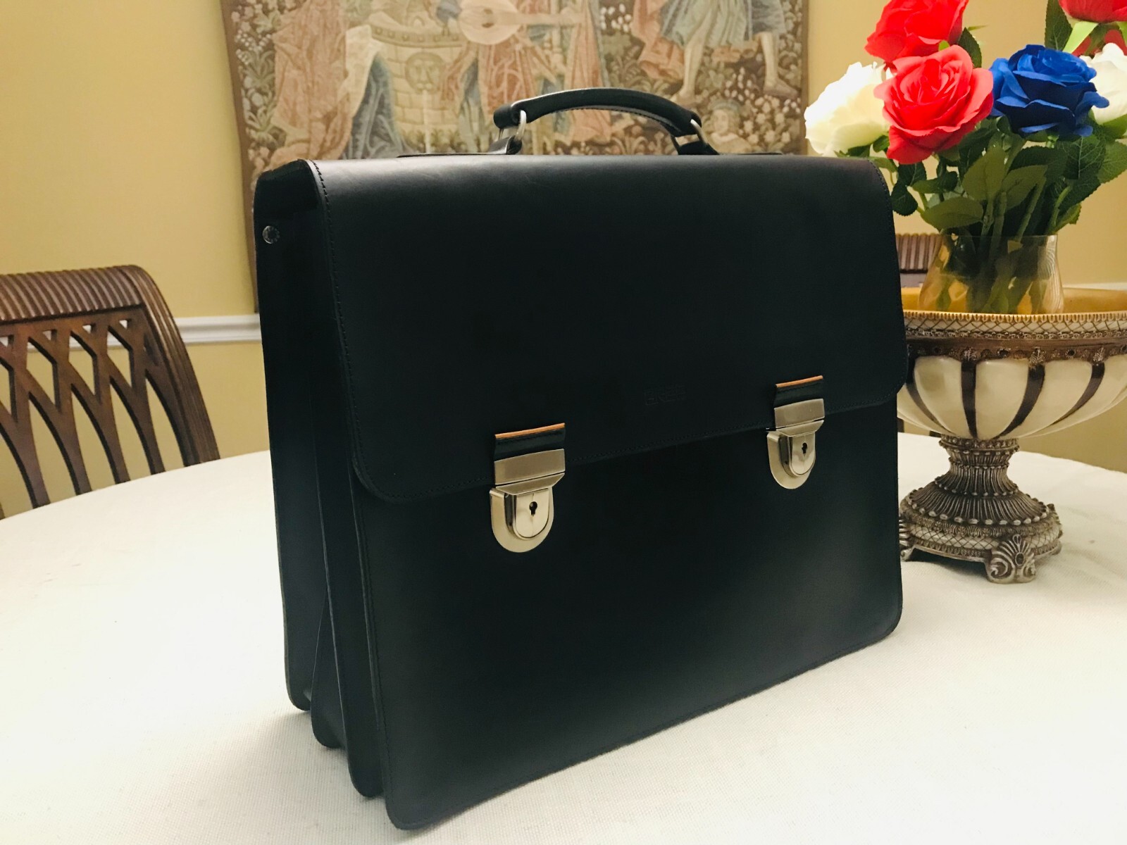 ORIGINAL BREE Heavy Black Leather Briefcase / Satchel / Portfolio – GERMANY