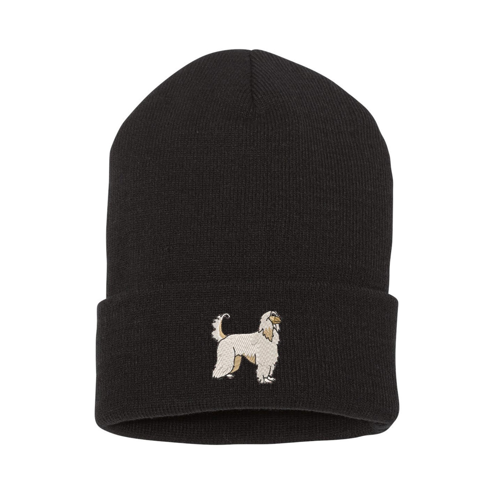 Afghan Hound dog embroidered black beanie hat, embroidery winter beanie