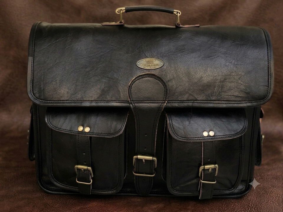 Men’s Vintage Satchel Laptop Messenger Bag Briefcase Aged Black Leather