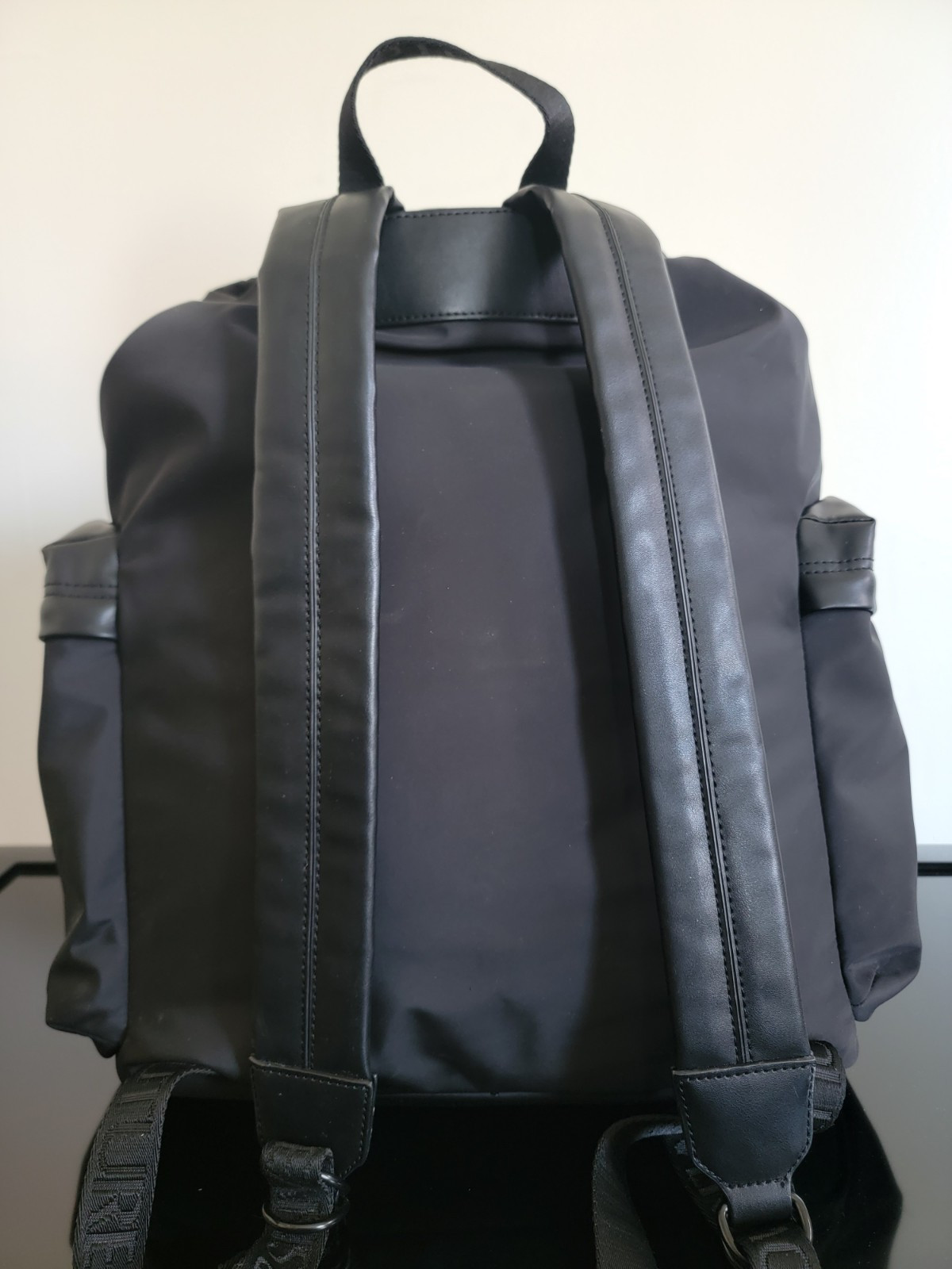 Versace Jeans Couture Backpack Black on Black Drawstring with Faux Leather