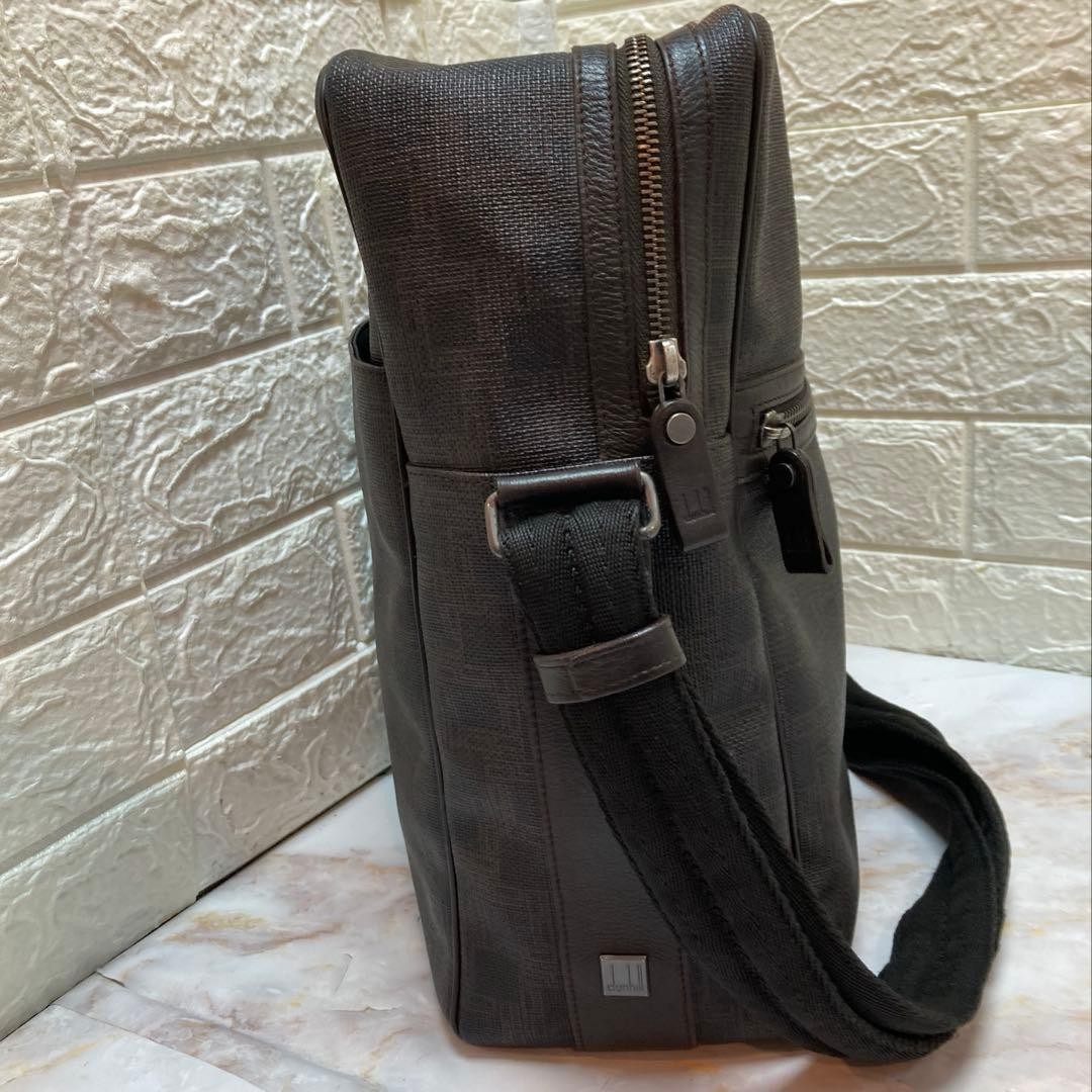 Dunhill D-Eight Brown PVC Leather Shoulder Business Bag 33cm