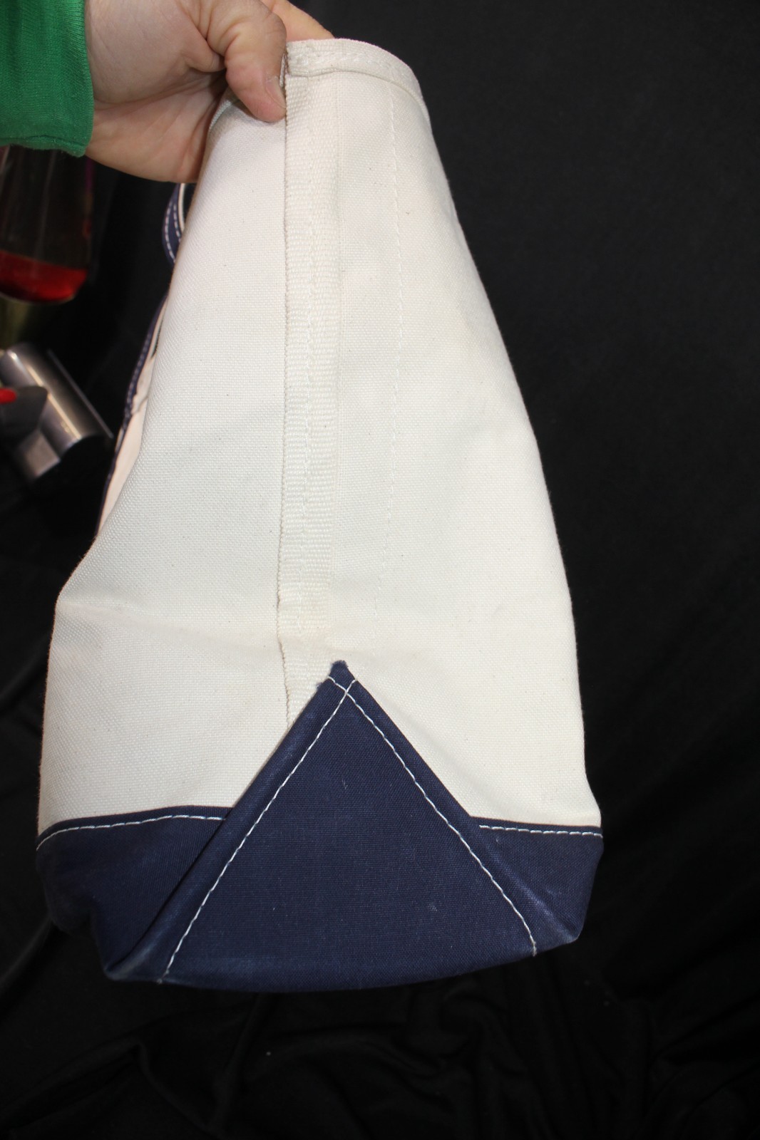 LL Bean Boat & Tote Bag Blue/Ivory Zip Top Made in USA Embroidered Logo 17″
