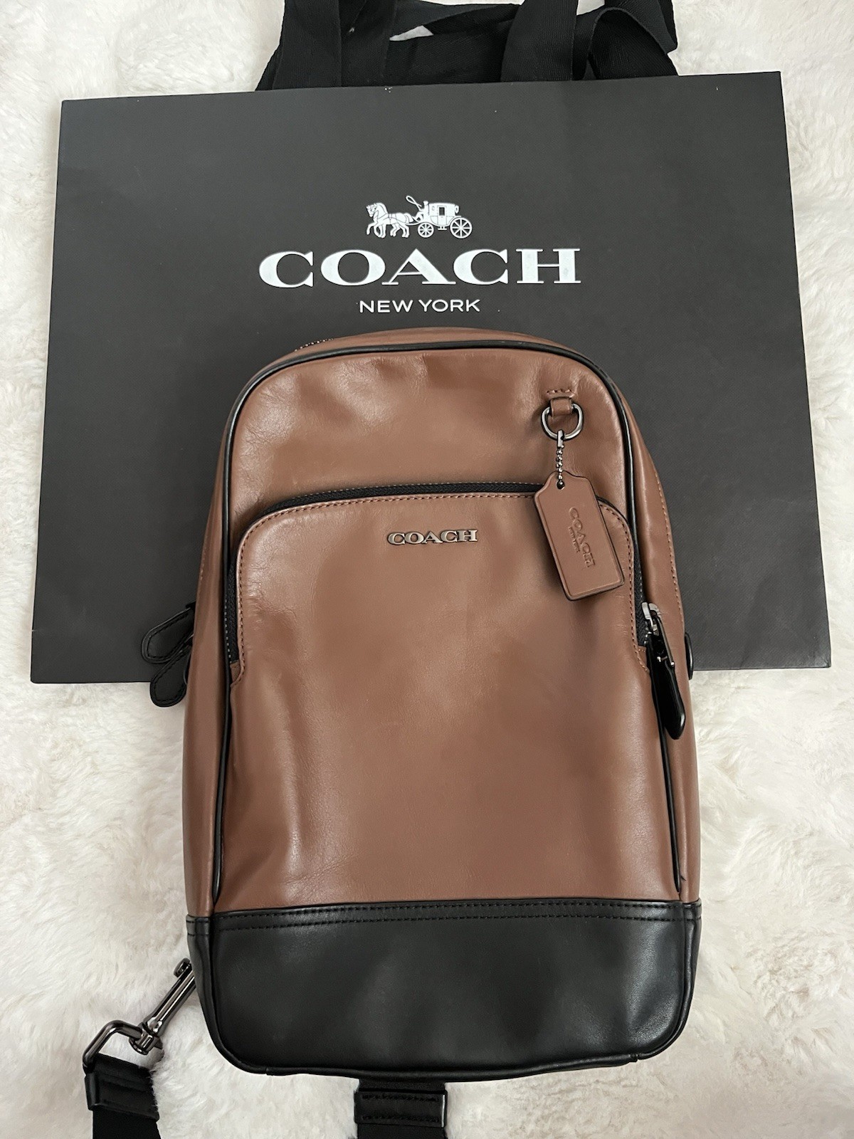 COACH GRAHAM SLING PACK LEATHER SADDLE BROWN GUNMETAL C2931 Hangtags EUC
