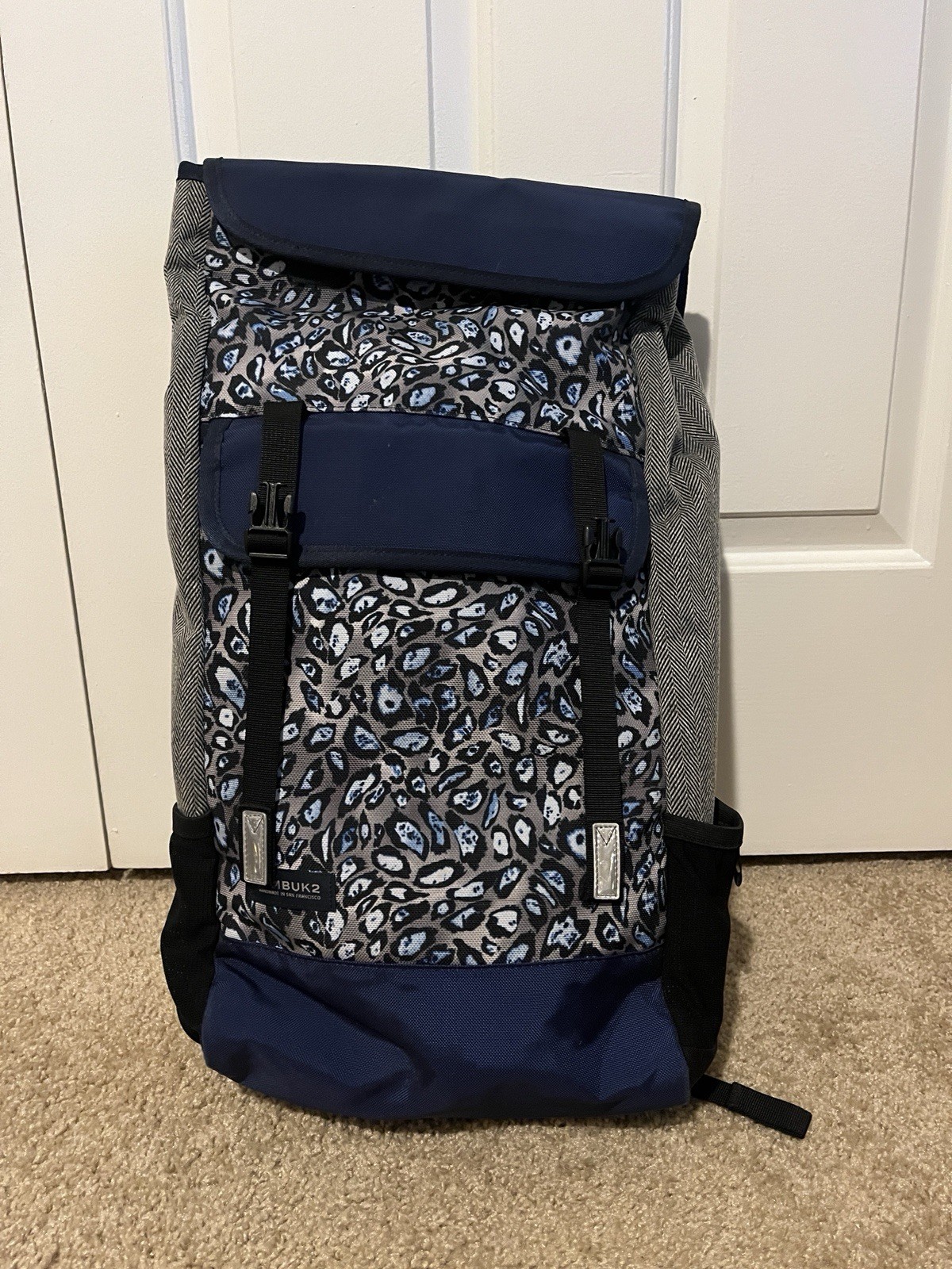 Timbuk2 Custom Prospect Laptop Backpack Blue Gray Pattern Roll Top, reflective