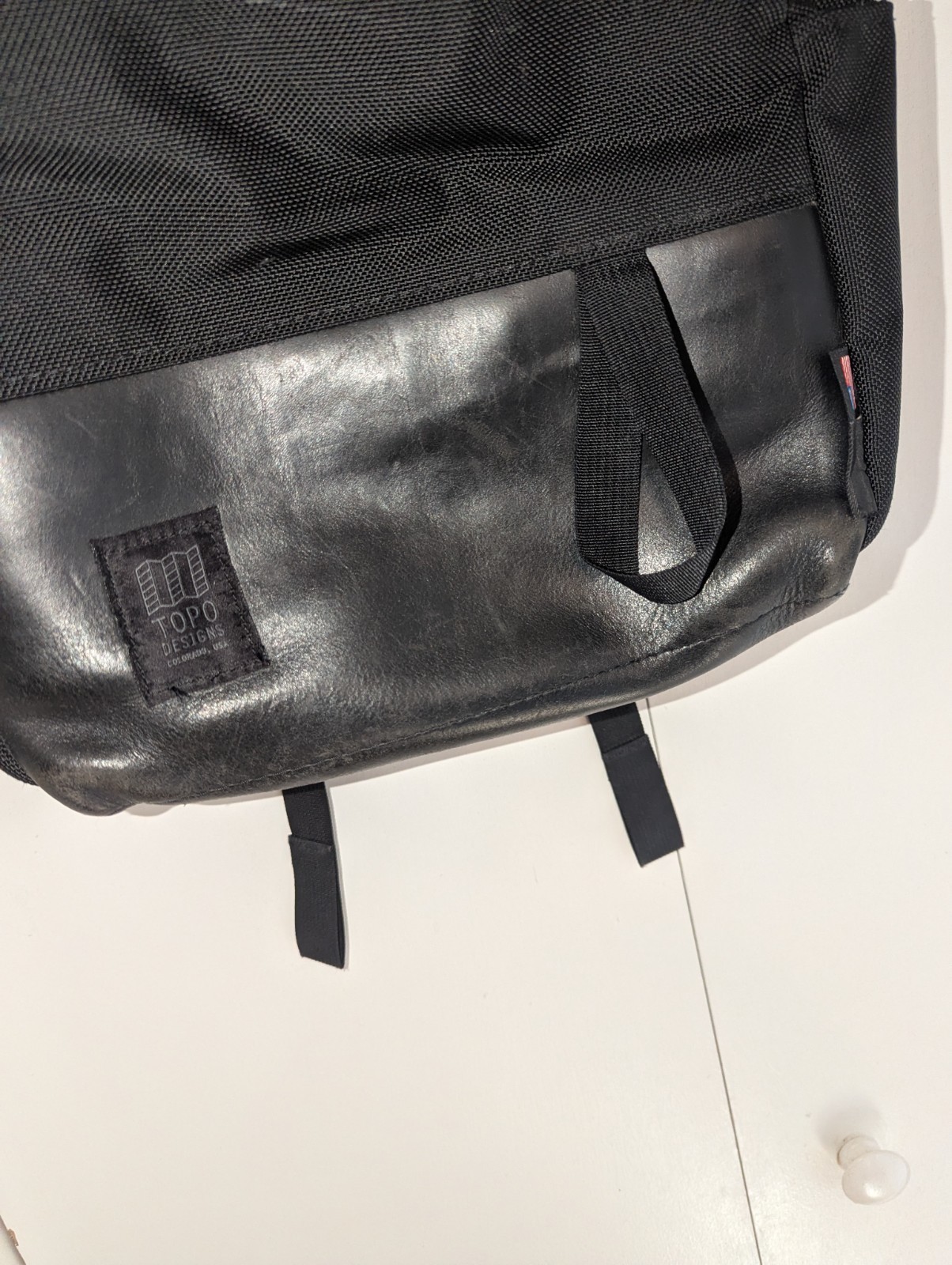 Topo Designs Daypack Ballistic Black Leather 20L Cordura Made In USA