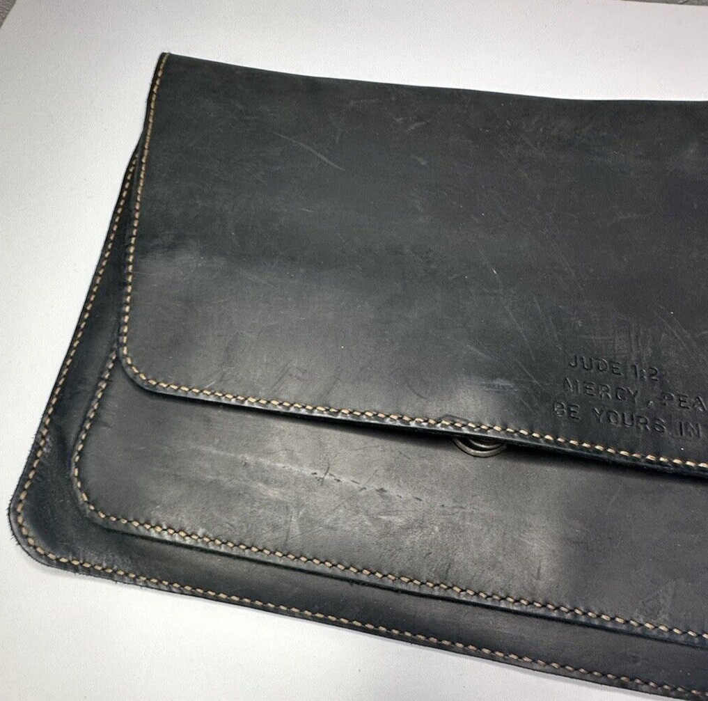 Attache Black Leather Handmade Briefcase Jude 1:2 Mercy Peace Love Abundance