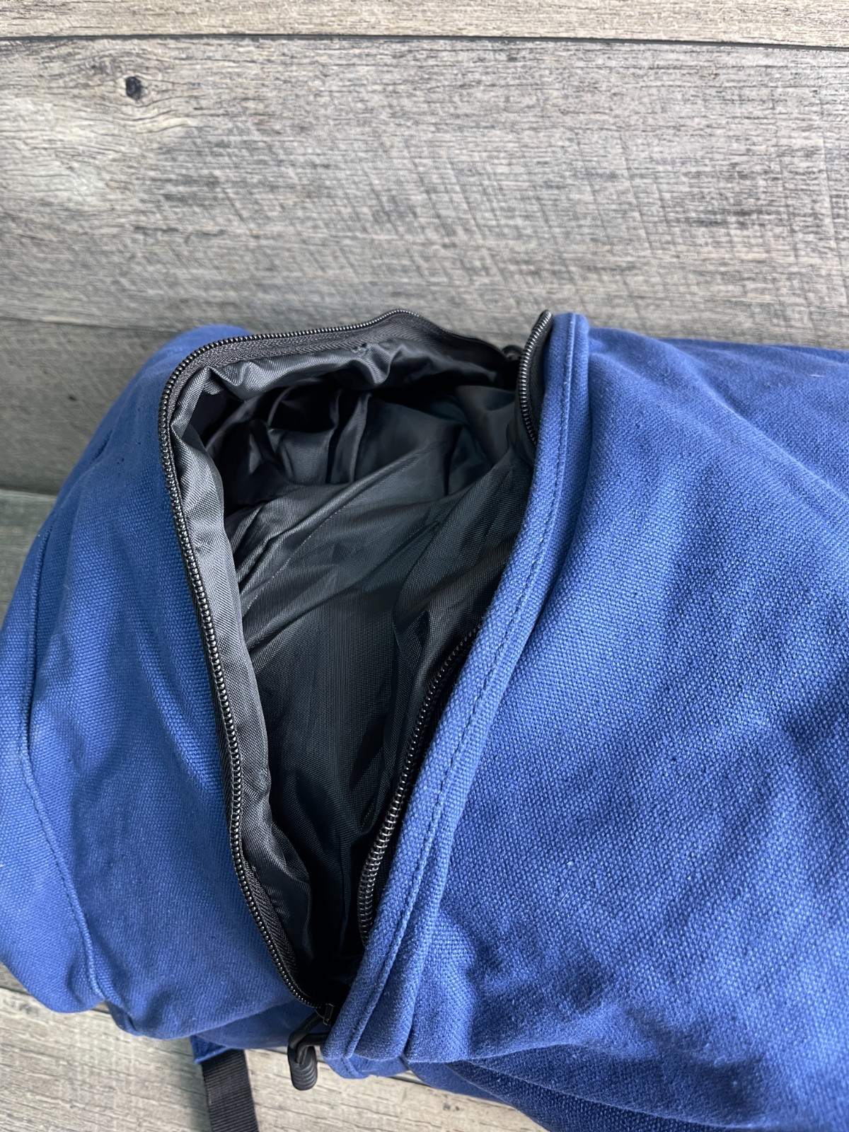 Betabrand Cornucopia Backpack Roll Top Blue Canvas Inner Pockets Sleeve Shoulder