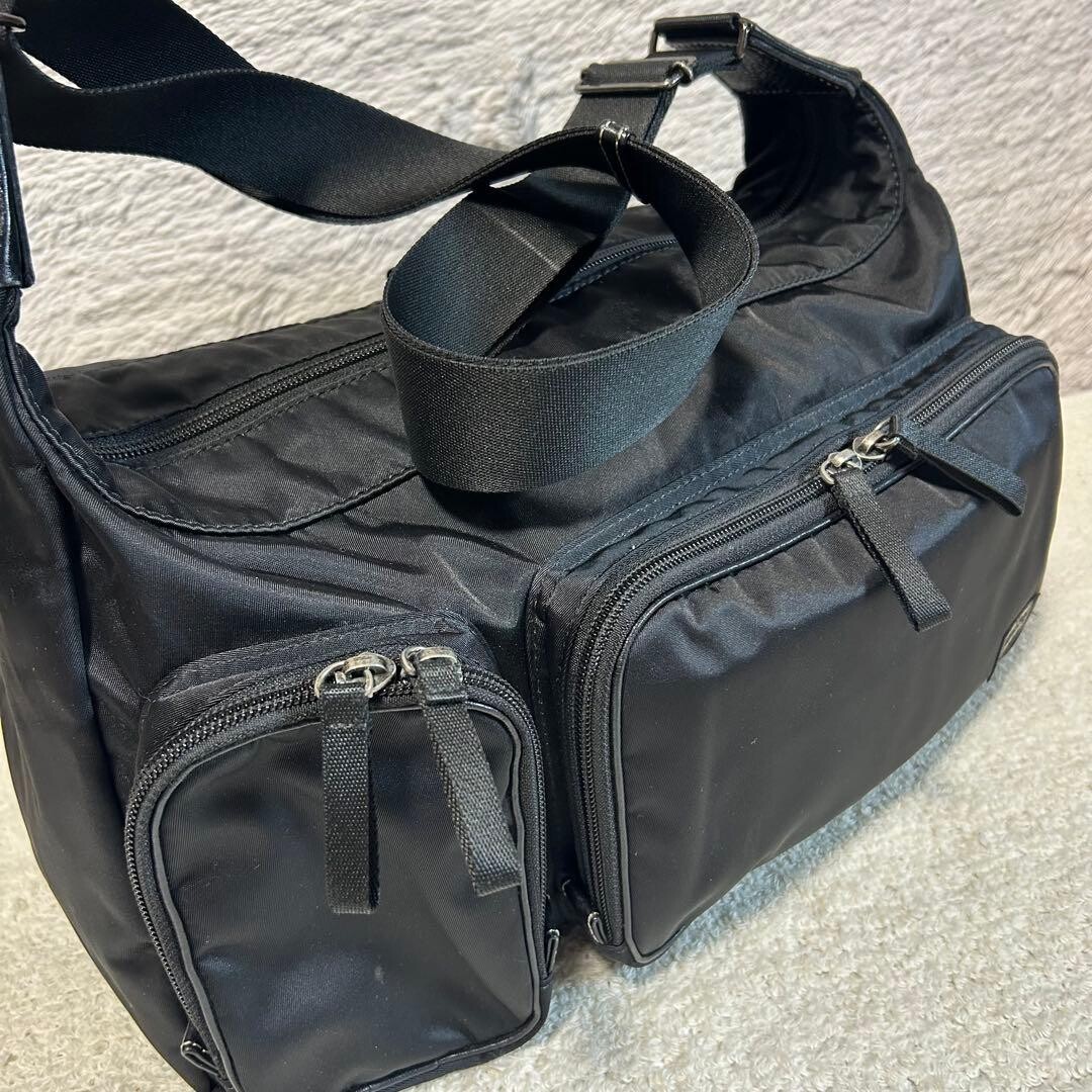 PORTER Plan Nylon Shoulder Bag Black Men Zip Woven Yoshida Kaban 35x20x14cm