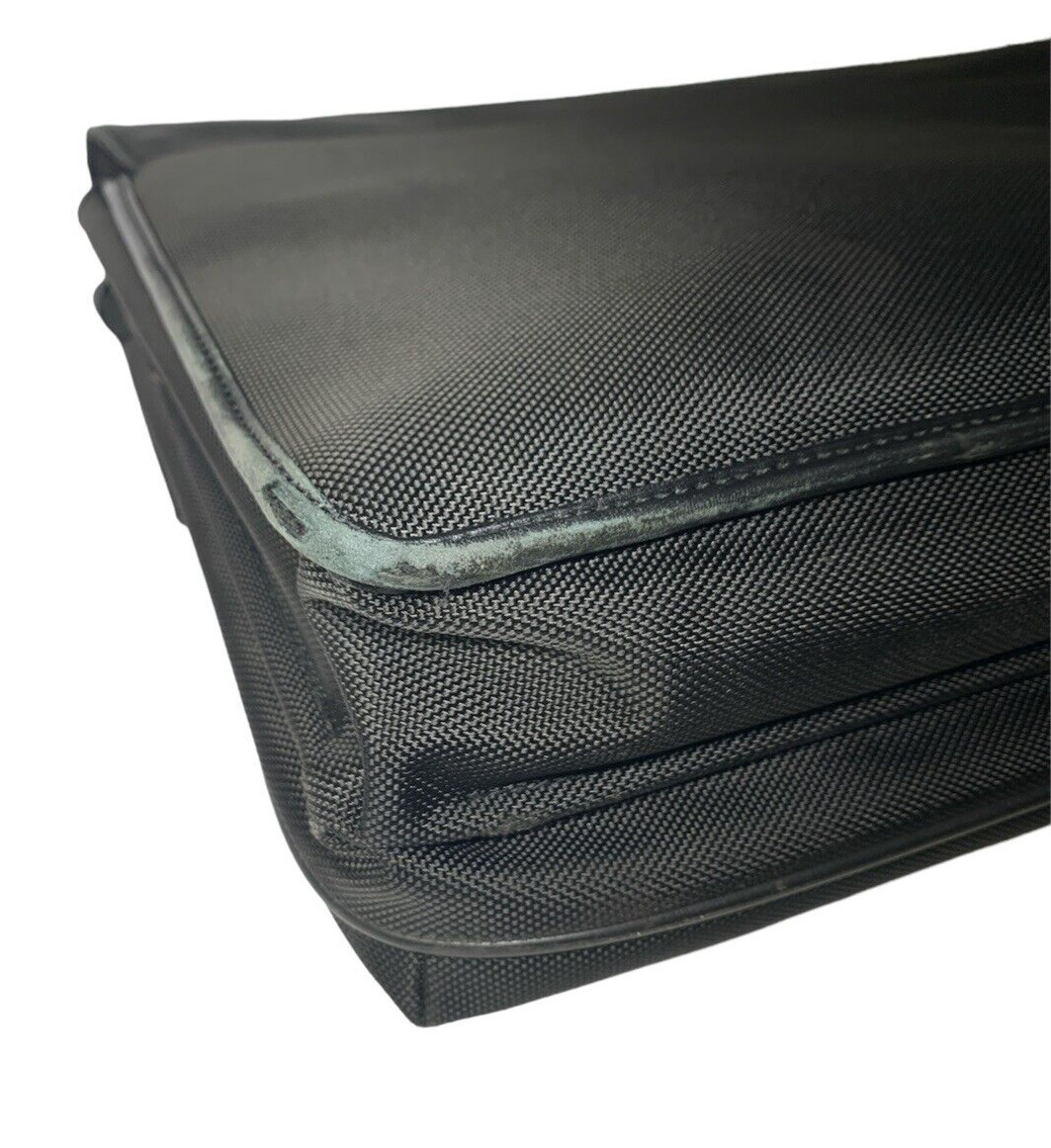BOSCA Black Leather/Ballistic Nylon Flapover Briefcase Messenger Bag
