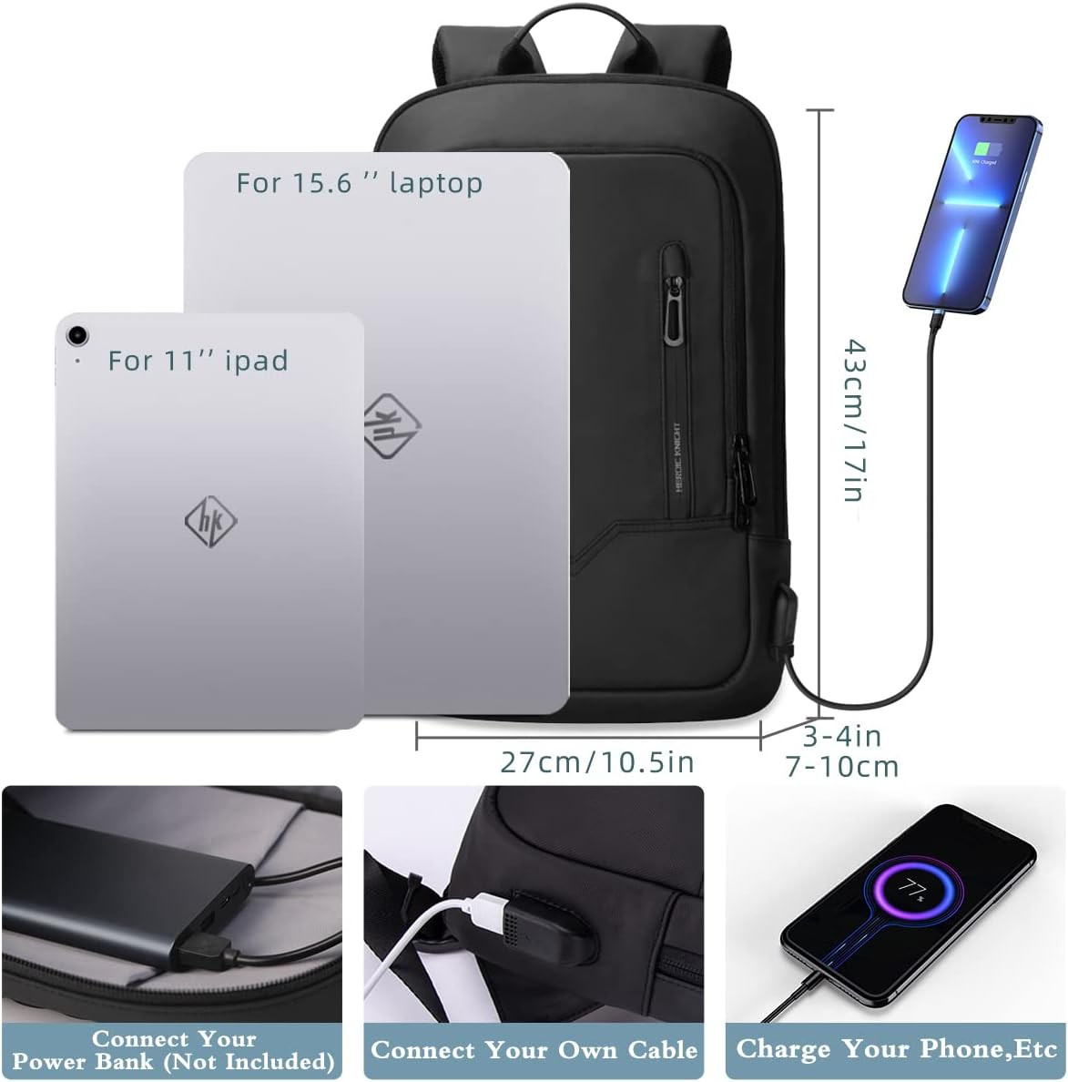 Backpack for Men Business Slim Backpack with USB Charger Computer – Anti-Theft