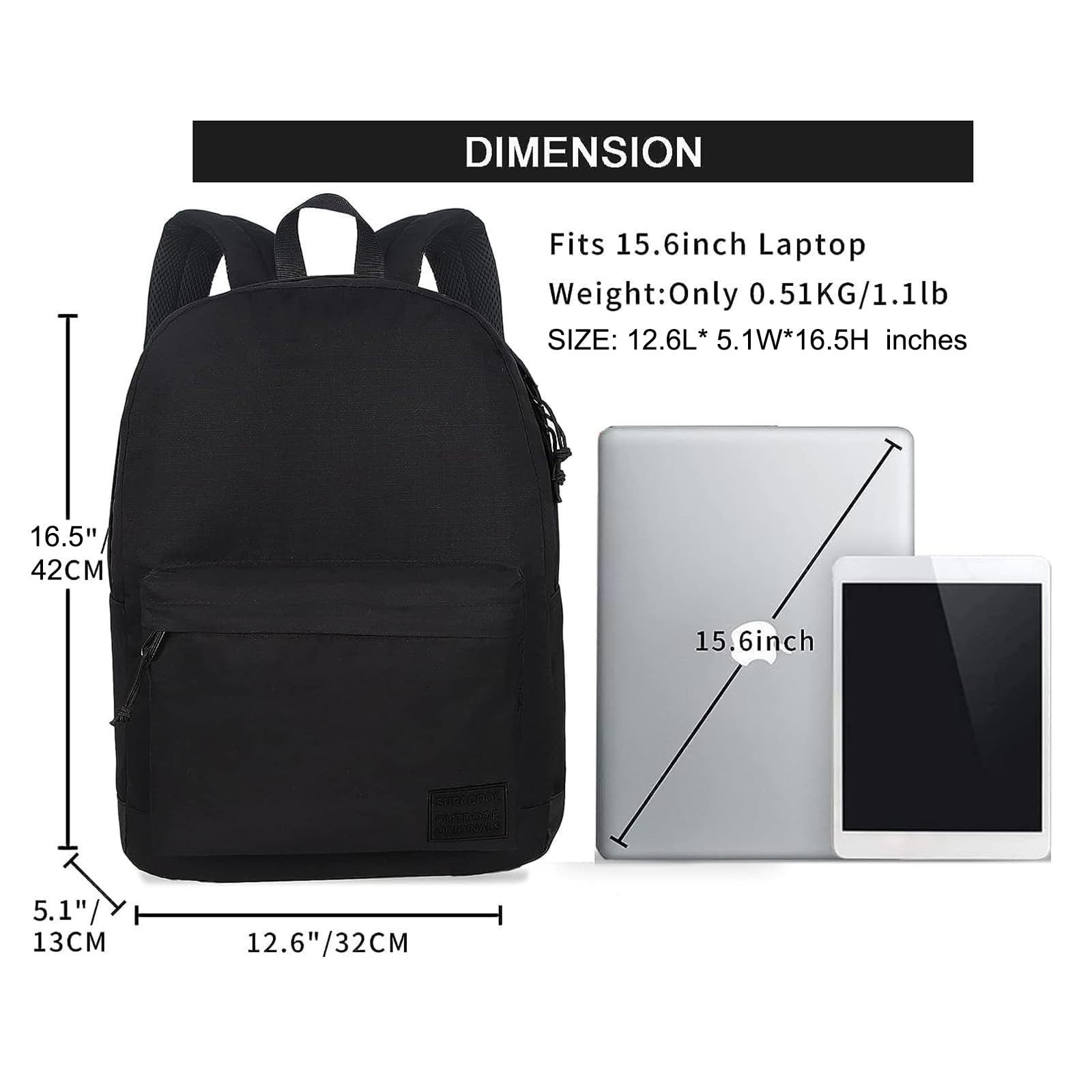 Lightweight Casual Laptop Backpack for Work, School & Travel – Unisex Black Bag