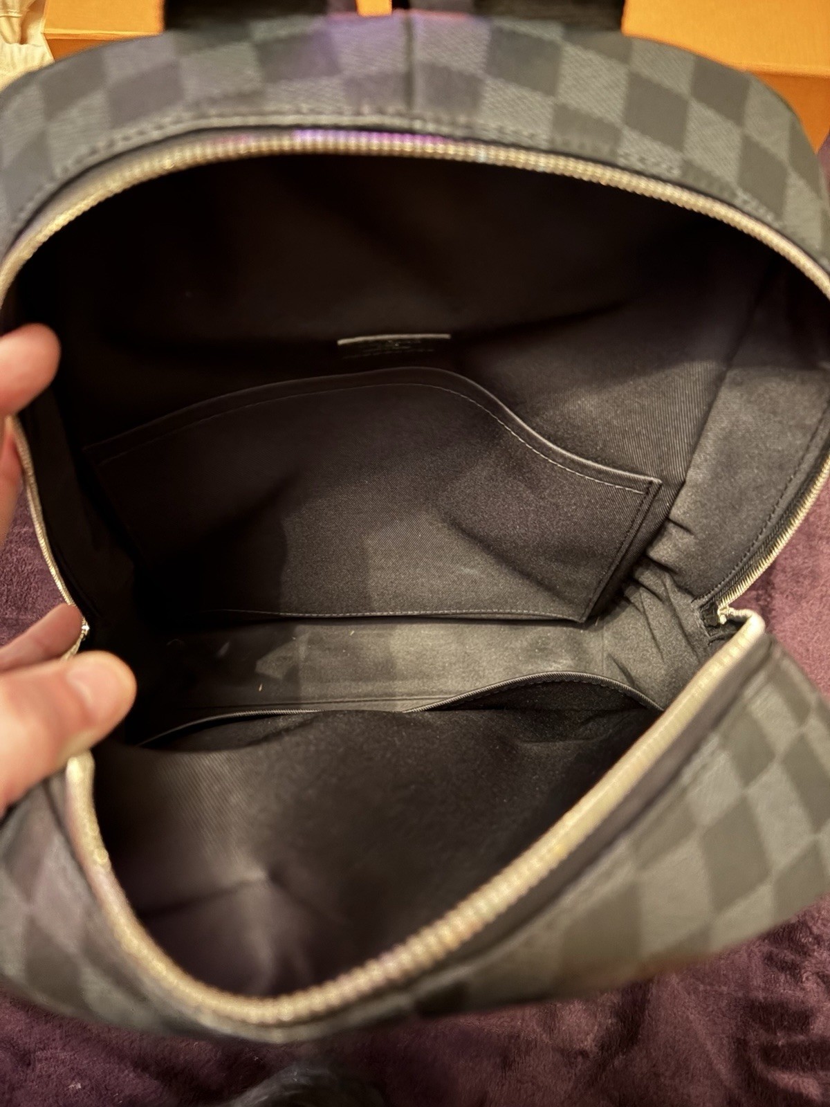 Louis Vuitton Damier Graphite Checkered Backpack Black Gray Zip Top Handle