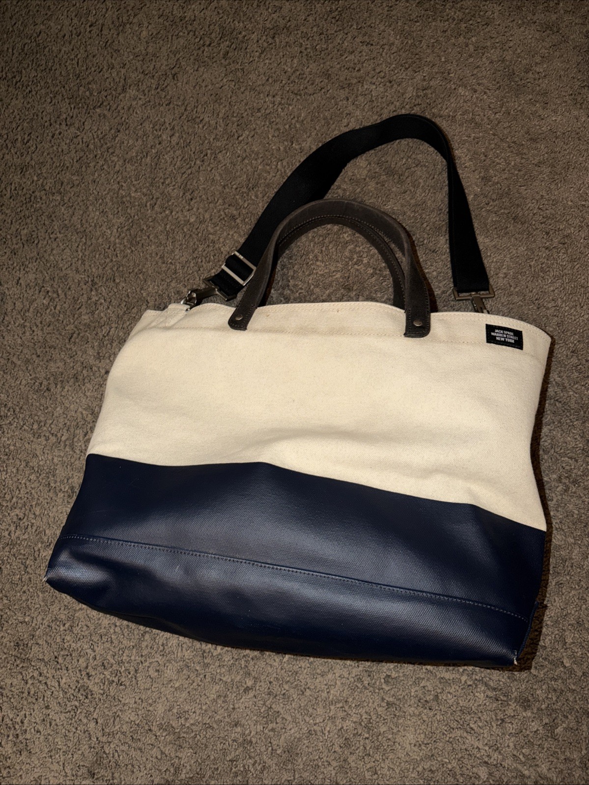 Jack Spade Heavy Duty Cotton Canvas Dipped Utility Tote Bag Cream & Navy