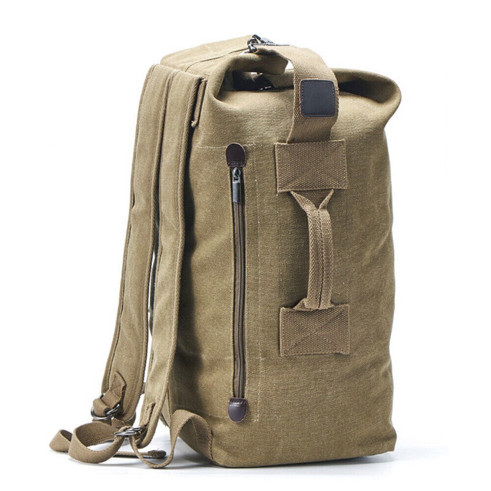 Large Canvas Luggage Bag Backpack Men Bucket Camping Travel Shoulder Rucksack