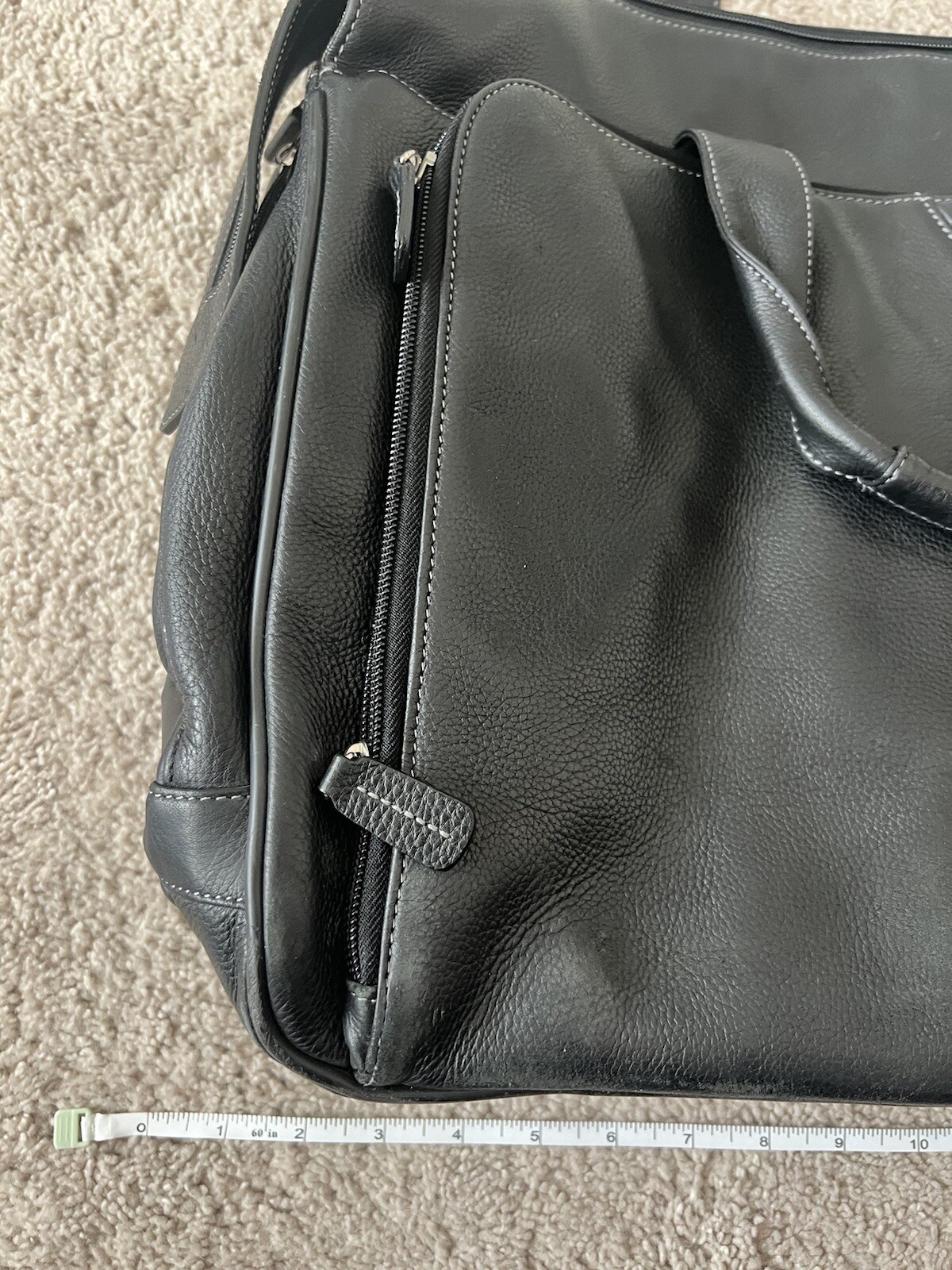 Johnston & Murphy Soft Black Leather Zip Top Briefcase Laptop Messenger Bag