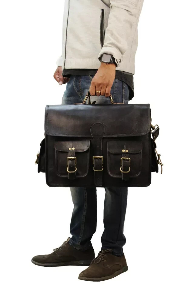 Bag Leather Briefcase Men’s Black Genuine Shoulder Laptop Messenger Business New