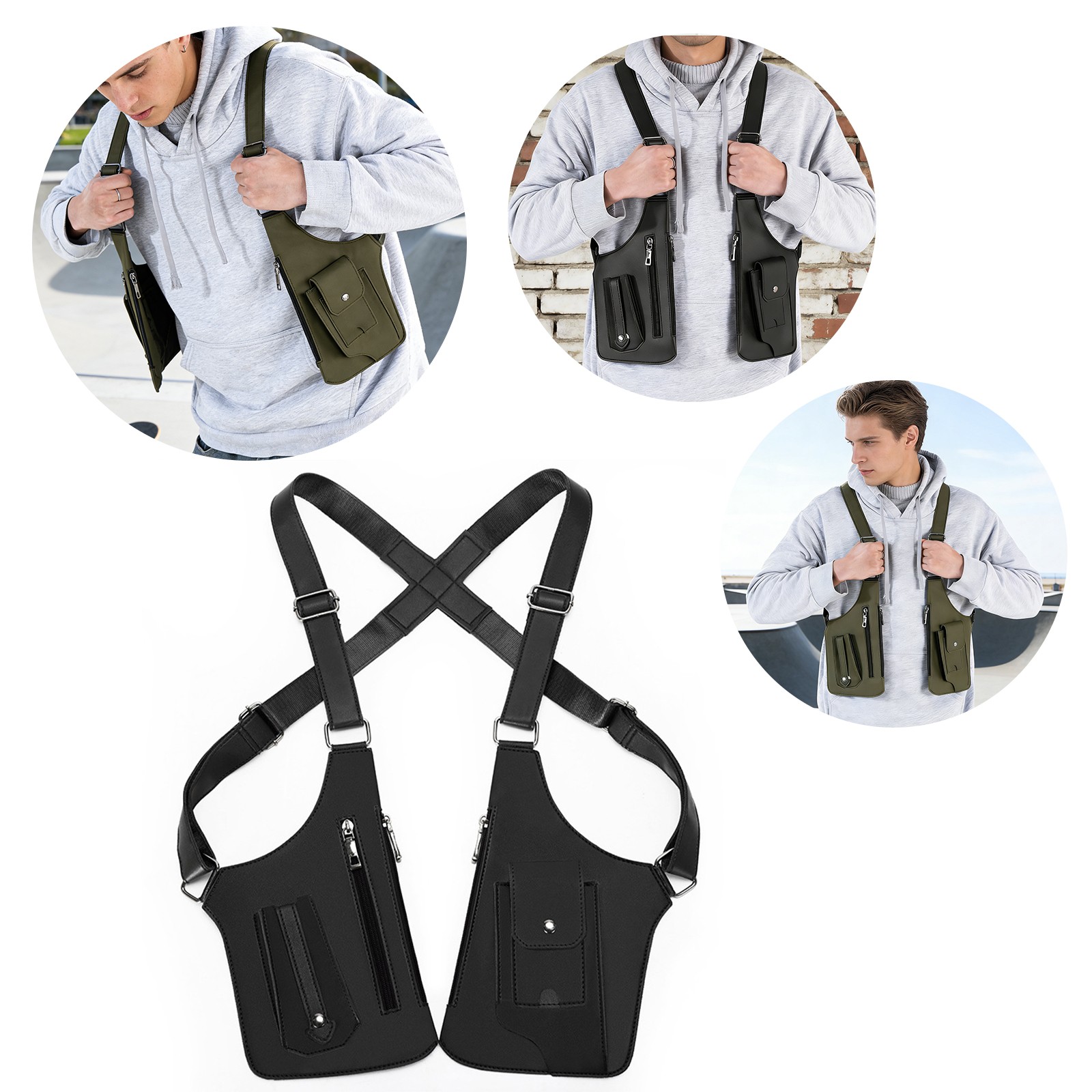 Double Shoulder Armpit Bag for Men, Anti-Theft Bag with Double Shoulder Straps