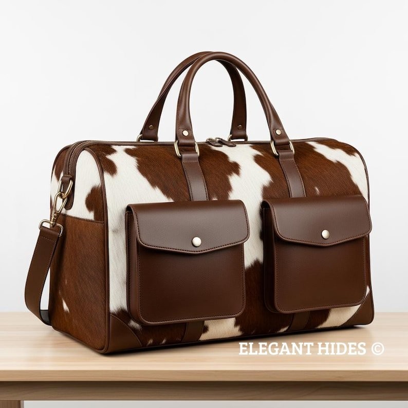 Luxury Cowhide Leather Duffel Bag | Natural Hair on Hide Unisex Weekender Bag
