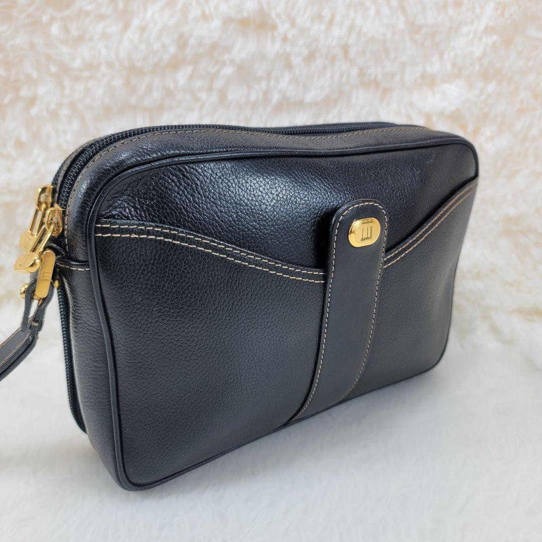 Dunhill Black Leather Clutch Second Bag Gold Hardware 23cm