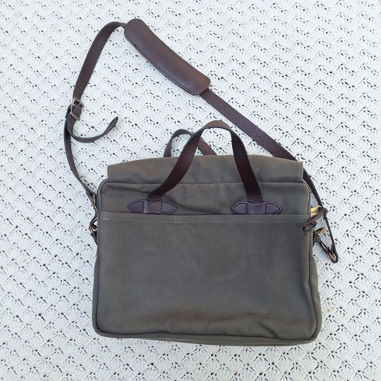 Filson Rugged Twill Original Briefcase Otter Green w/ Strap Messenger Bag