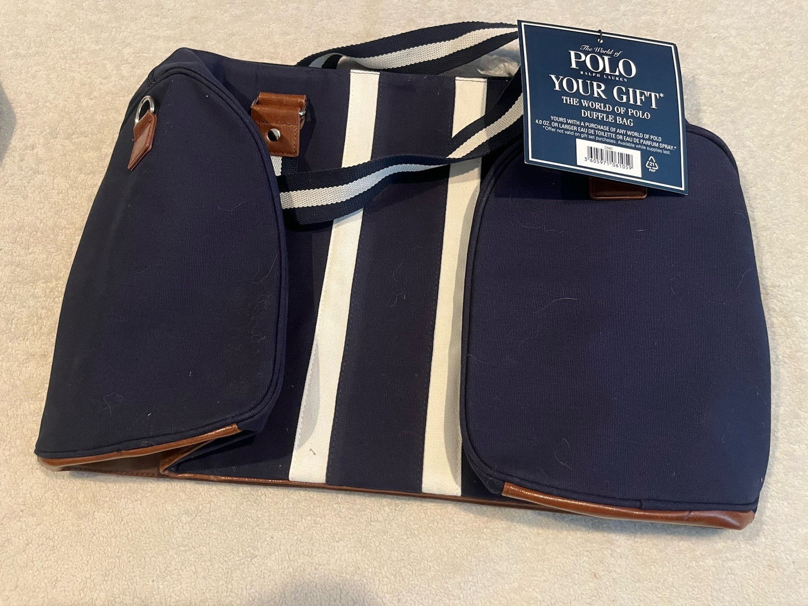 The World Of Polo Ralph Lauren Duffle Bag Blue White Striped Design With Tag New