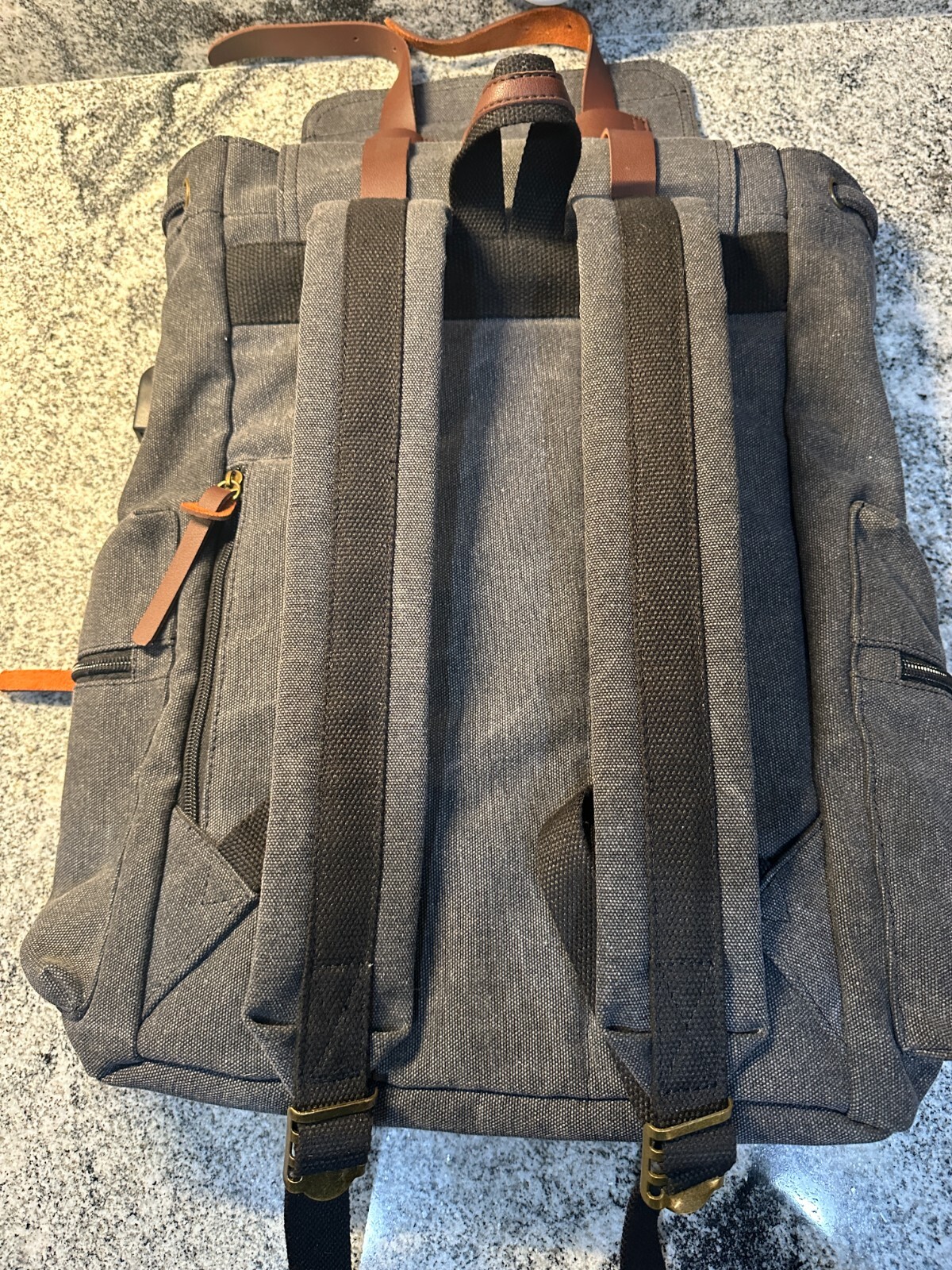 Drawstring GRAY Backpack Bag with Charging Port – Back Pack Luggage Satchel Tote