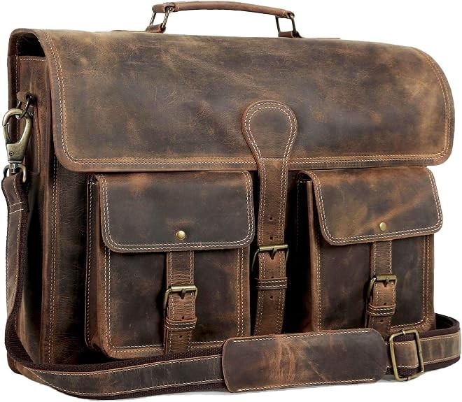cuero Leather Messenger Bag for Men, 18 Inch Laptop Crossbody, Vintage Handmade