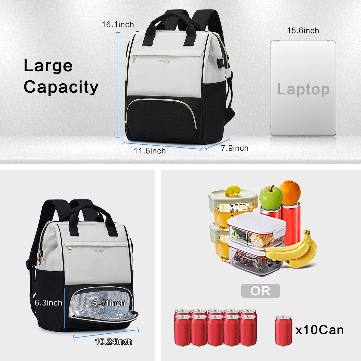 OIWAS Cooler Backpack Insulated Lunch Backpack Women Men 15.6″ Laptop Backpack