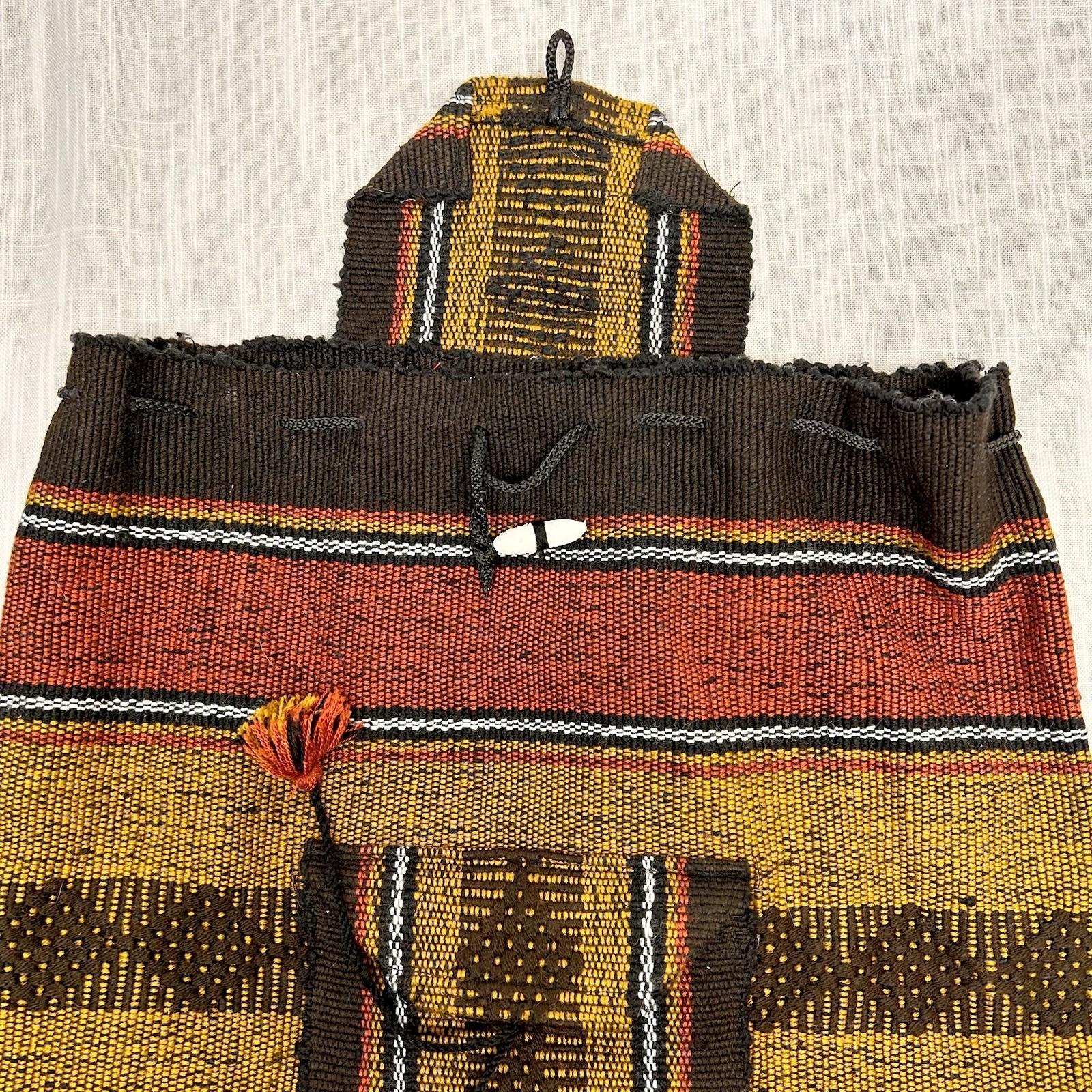 Backpack Made In Mexico Hand Woven Boho Bag 16” Yellow Red Black Rasta Pocket