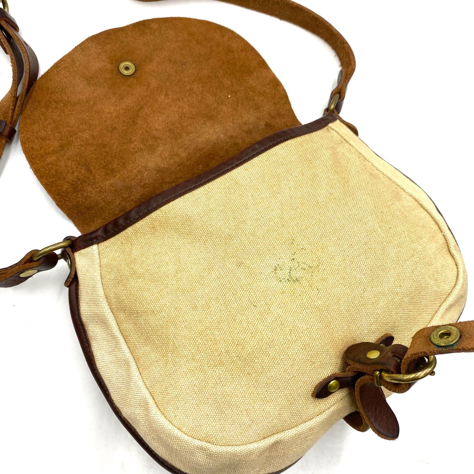 IL BISONTE Authentic Shoulder Bag Crossbody Leather Canvas Brown Beige 19×24cm