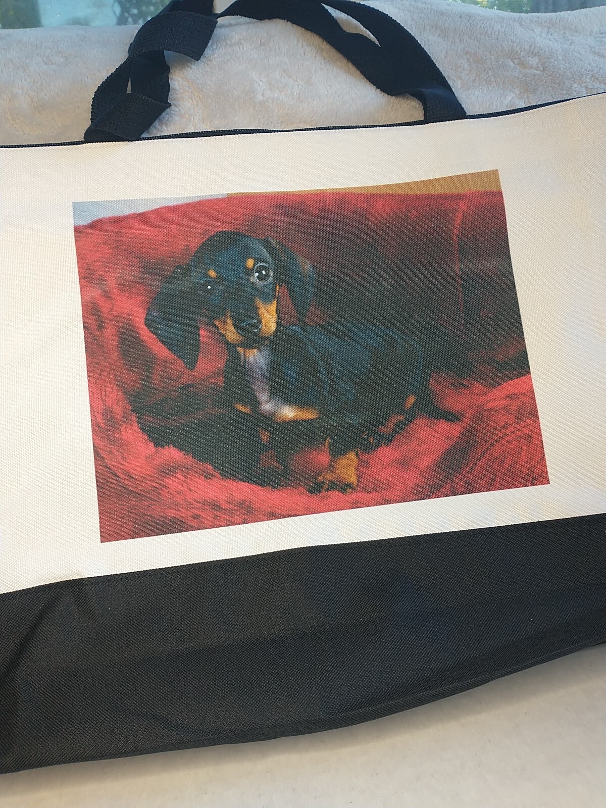 Dachshund Weiner Doxie Puppy Dog Large Zippered Tote Canvas Carry Hand Bag