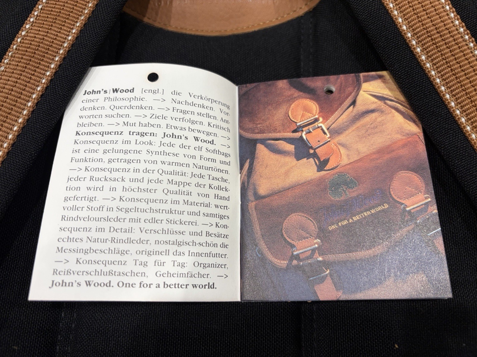 Black & Brown Backpack, Leather & Canvas, by John’s Wood In Germany, Men Women