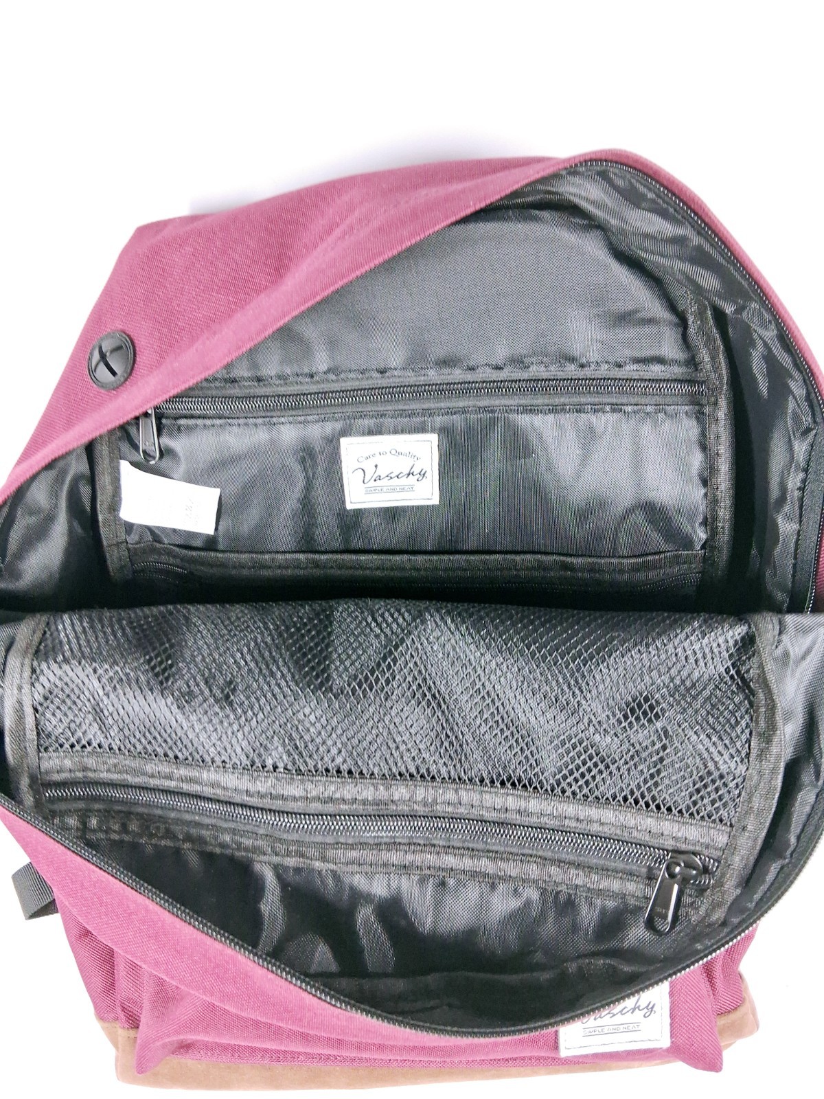 Vaschy Red & Brown Backpack Zip Adjustable Strap Pockets Travel Good Pre-owned