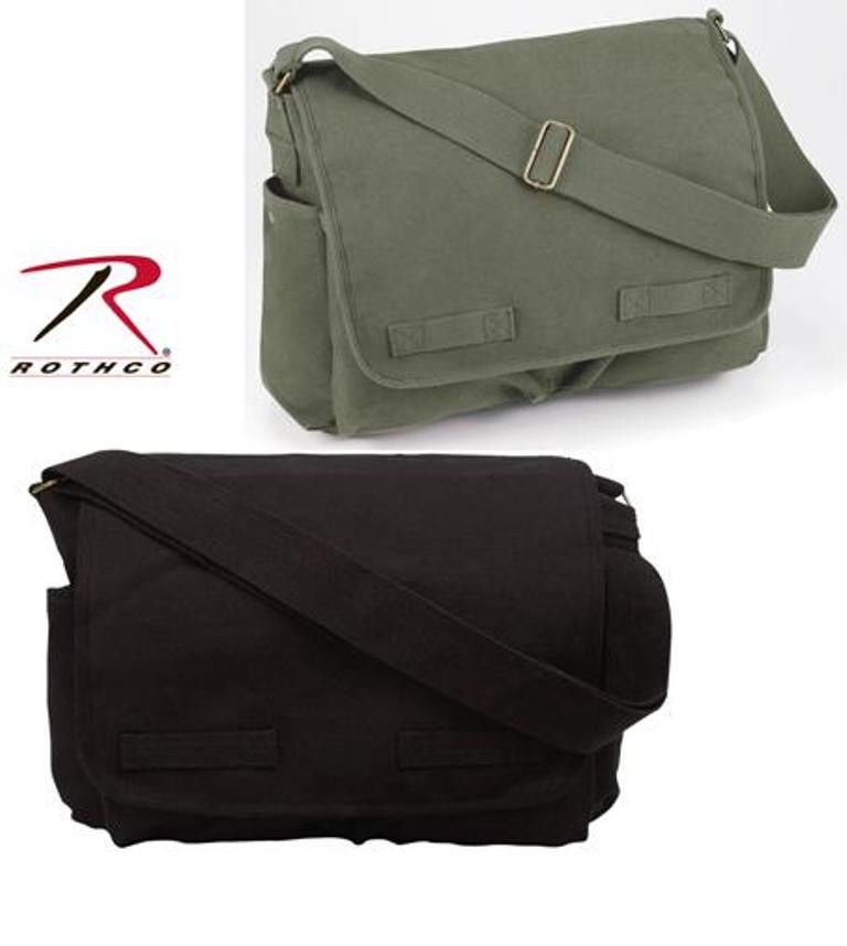 Rothco Vintage Classic Messenger Bag – Choose Black or Olive Drab, #9118, #9148
