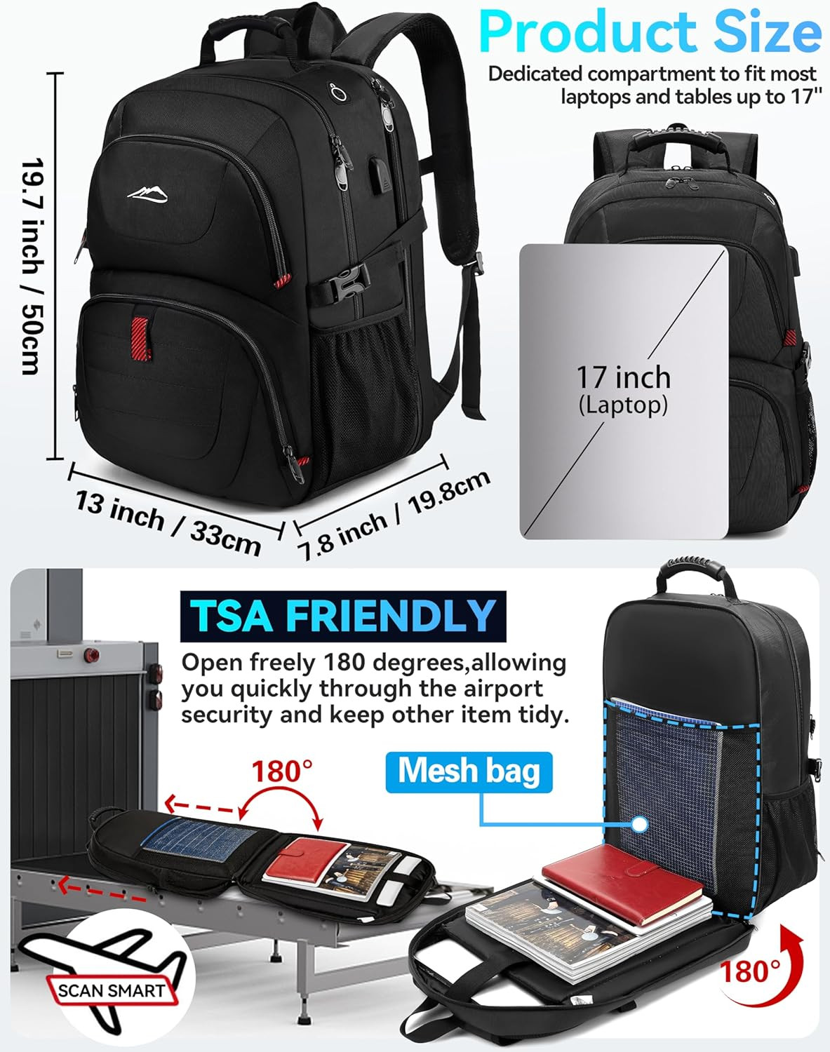 Travel Backpack, Extra Large Laptop Backpack Business anti Theft TSA Approved Co