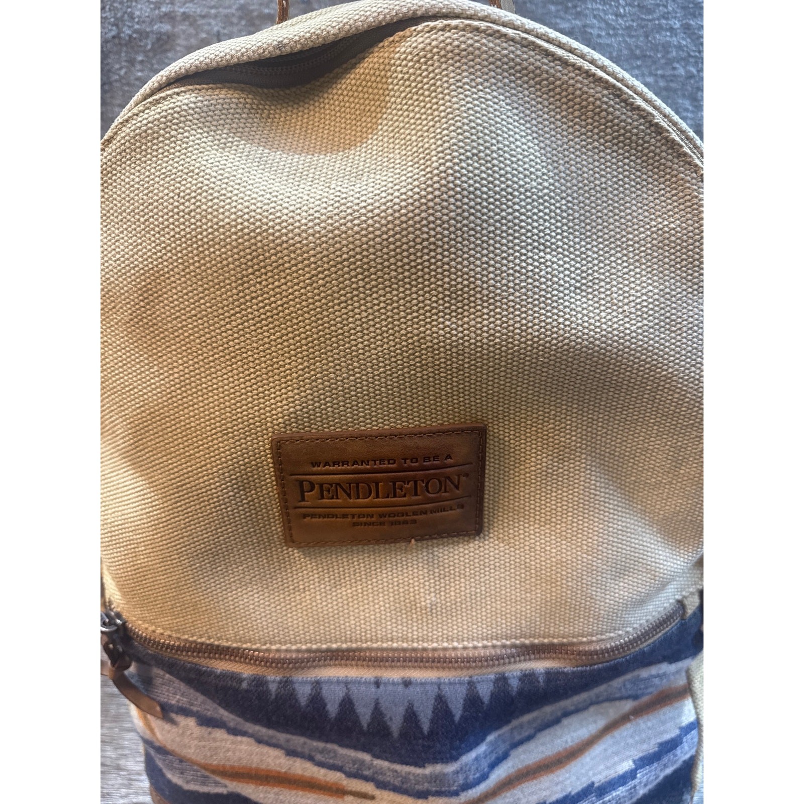 Pendleton Sante Fe Wool/Canvas/Leather Backpack Tan/Blue Native/Western/Aztec