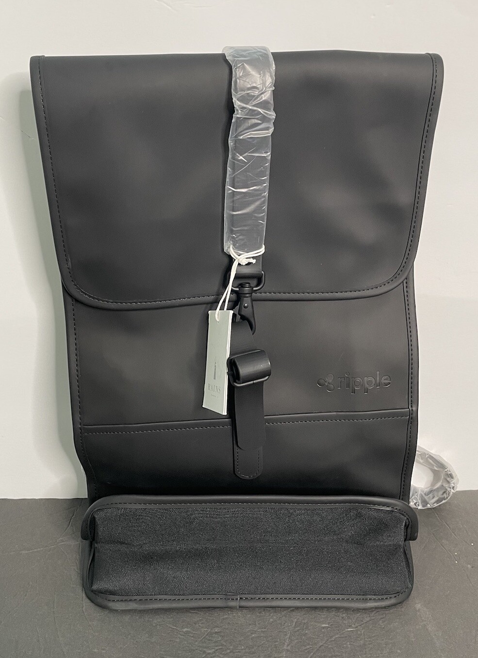 NWT Rains Ripple Classic Black Water Resistant Backpack Durable Polyester Bag