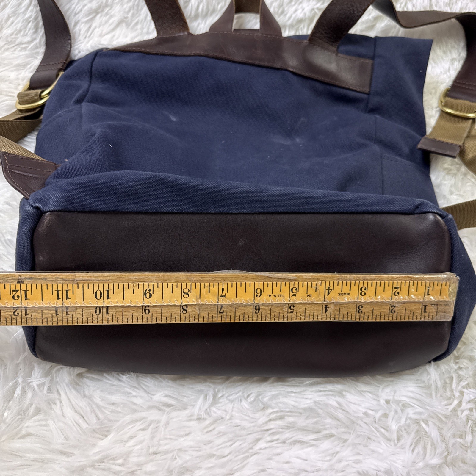 Esperos Soho Rolltop Backpack Navy Canvas Leather Straps USA Made Laptop Bag