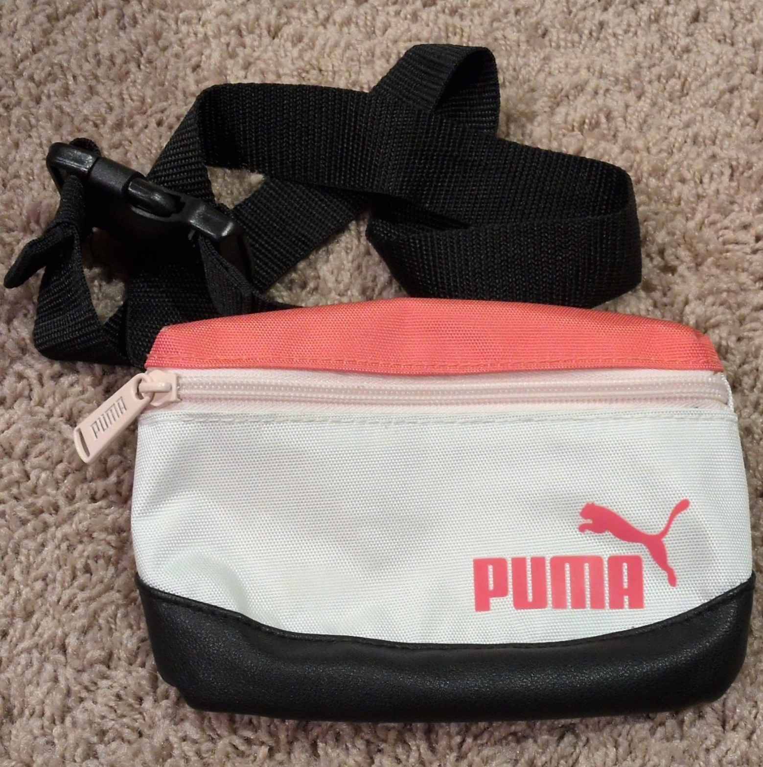PUMA Small Crossbody Bag Zip Closure Adjustable Strap White Pink Black Fanny Pak
