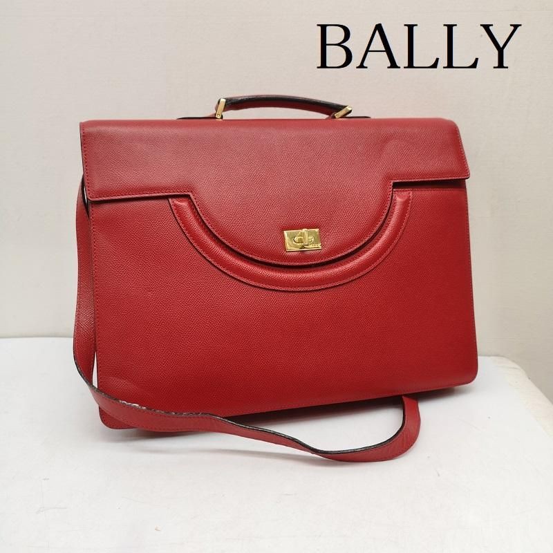 Bally 2-way Leather Briefcase Shoulder Bag Red Spacious Designer 37x27x6cm